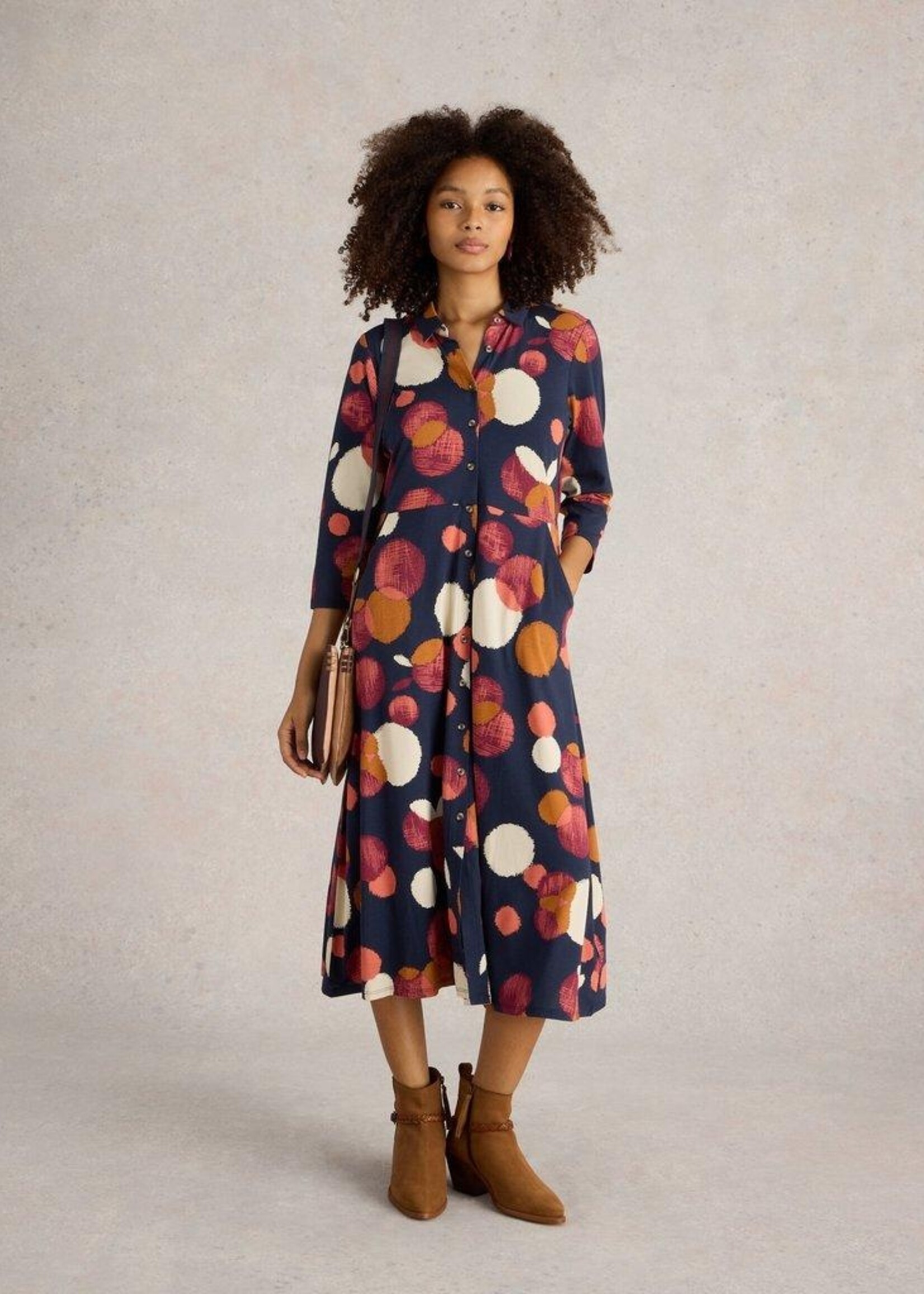 White Stuff White Stuff Rua Midi Jersey Shirt Dress - Navy Print