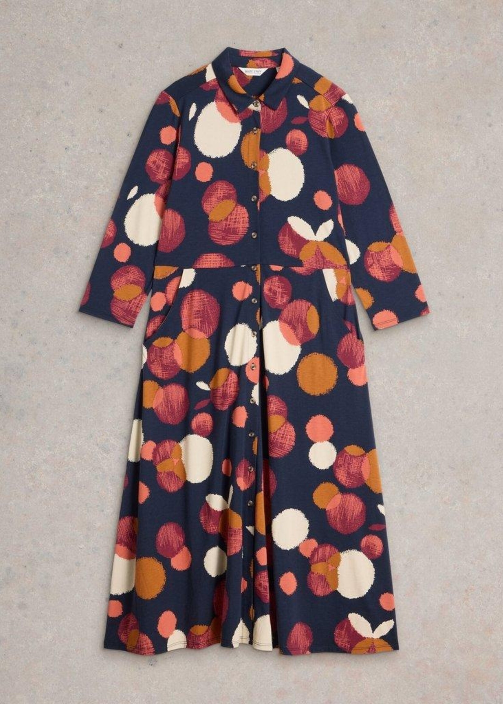 White Stuff White Stuff Rua Midi Jersey Shirt Dress - Navy Print