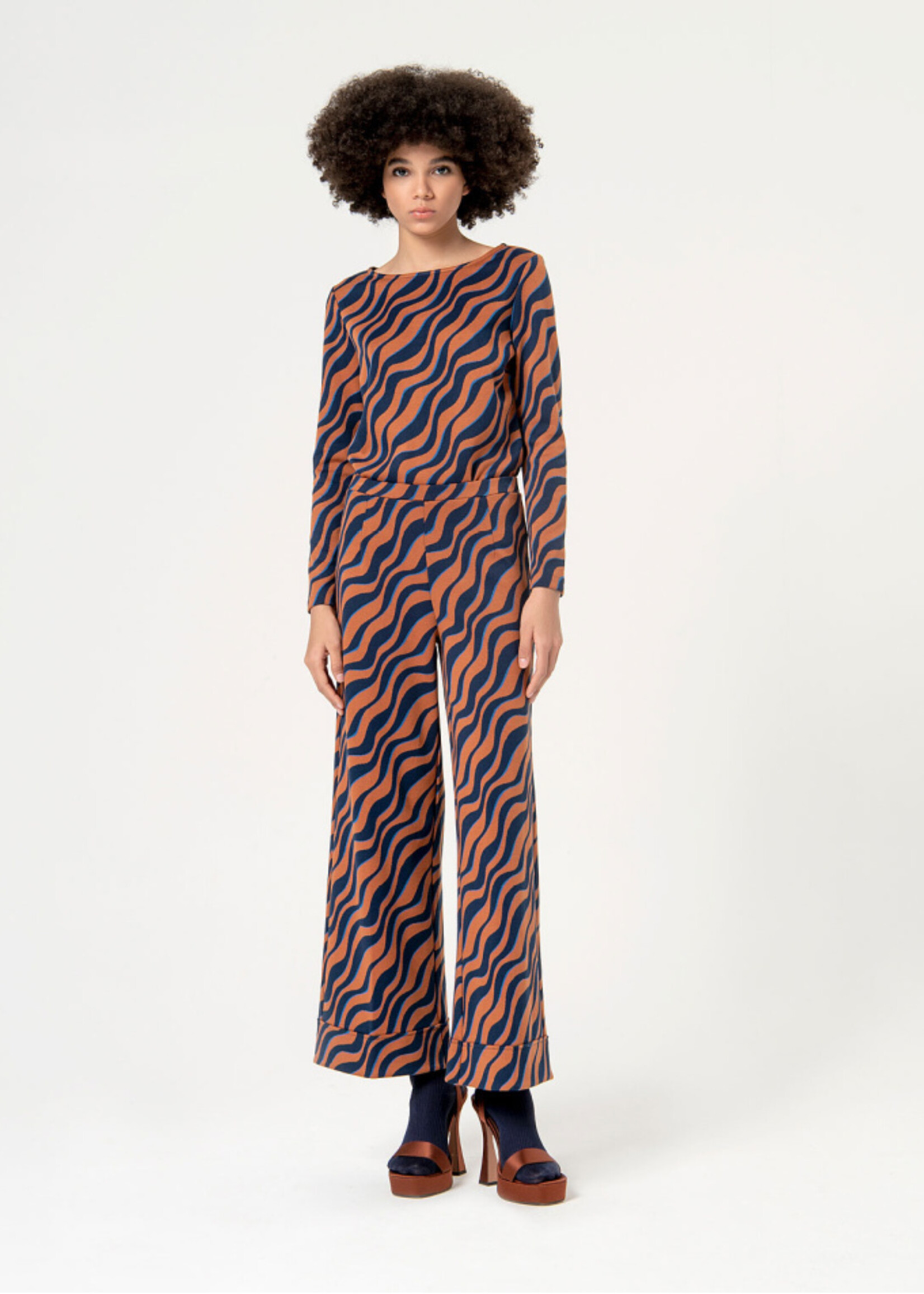 Surkana Surkana Jacquard Stretch Wide Leg Pants - Brown