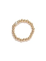 Be-Blue Classic Freshwater Pearl Elastic Ring - Gold