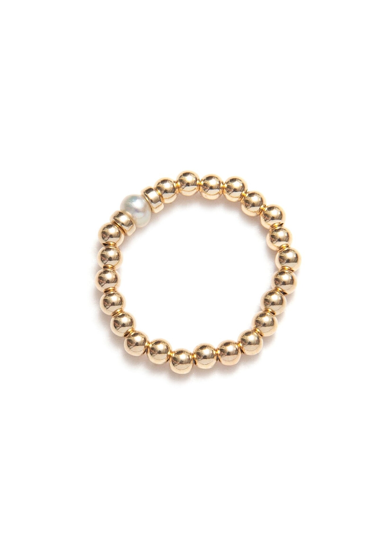Be-Blue Classic Freshwater Pearl Elastic Ring - Gold