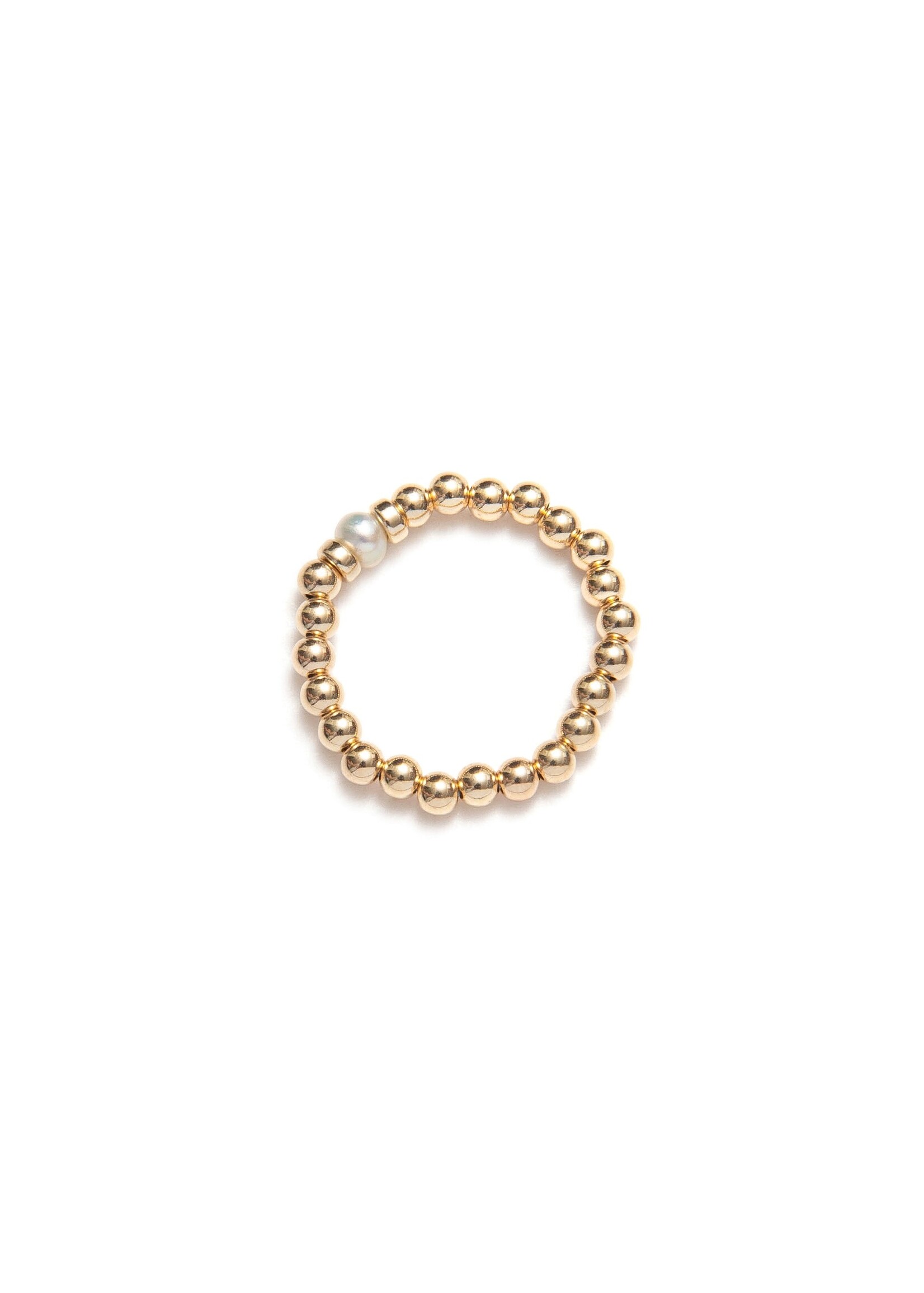 Be-Blue Classic Freshwater Pearl Elastic Ring - Gold