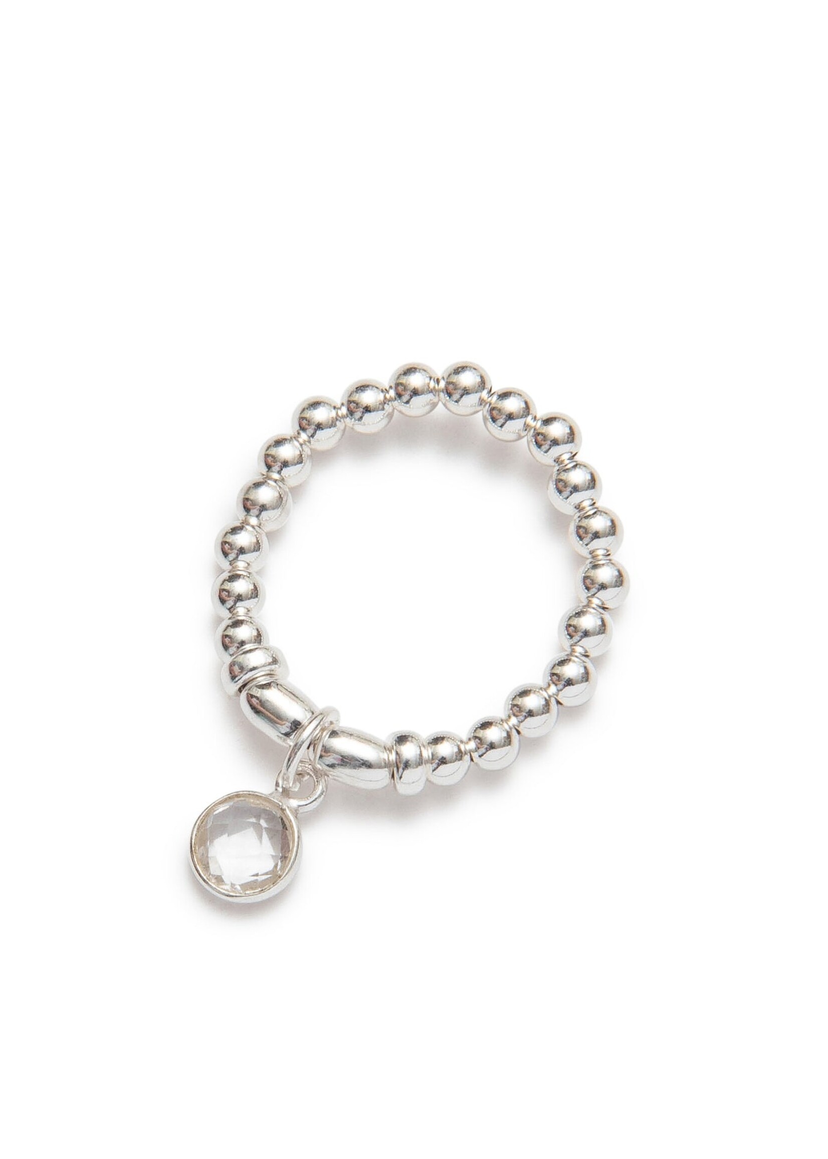 Be-Blue Charms Elastic Ring (Clear Quartz) - Silver