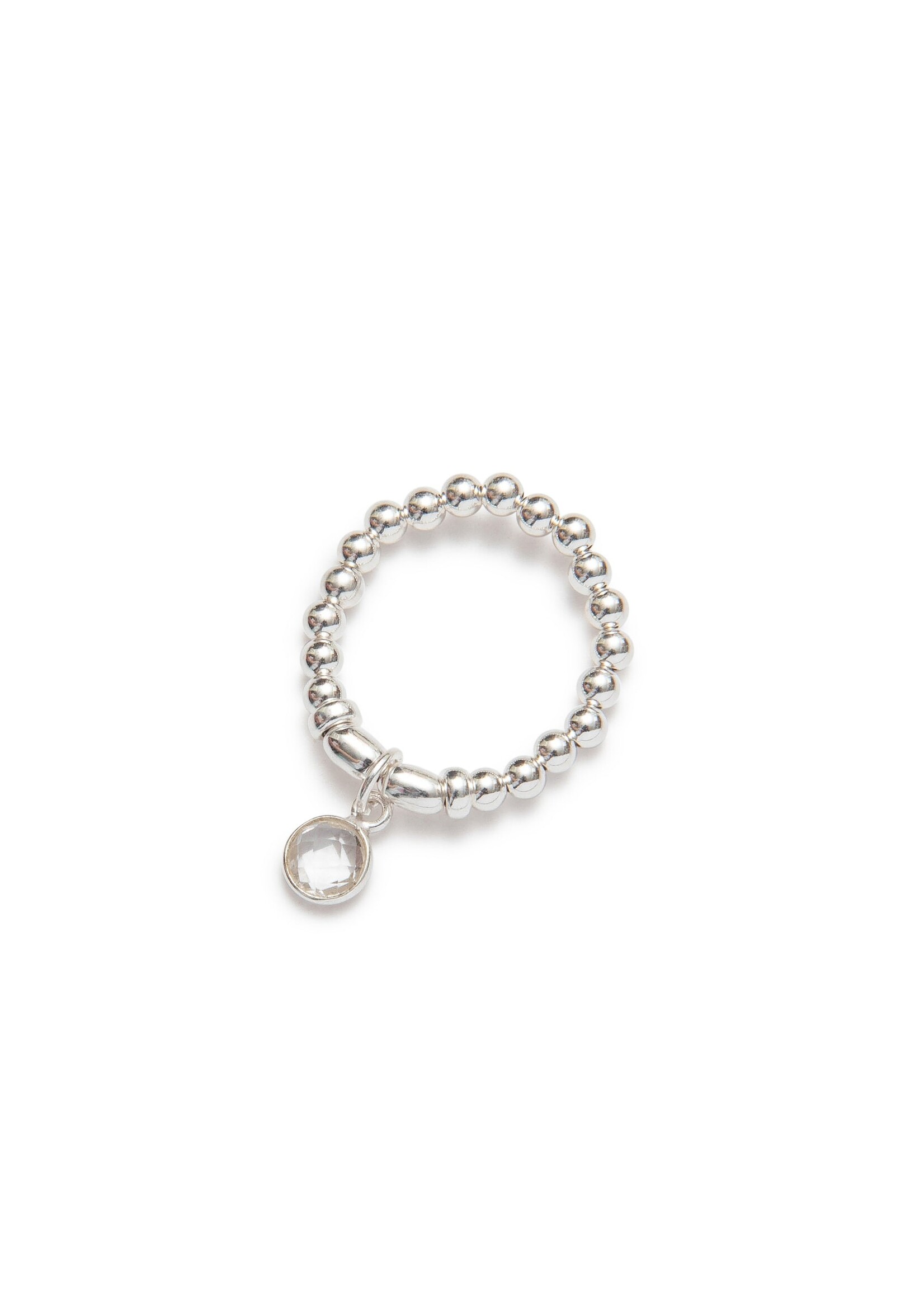 Be-Blue Charms Elastic Ring (Clear Quartz) - Silver