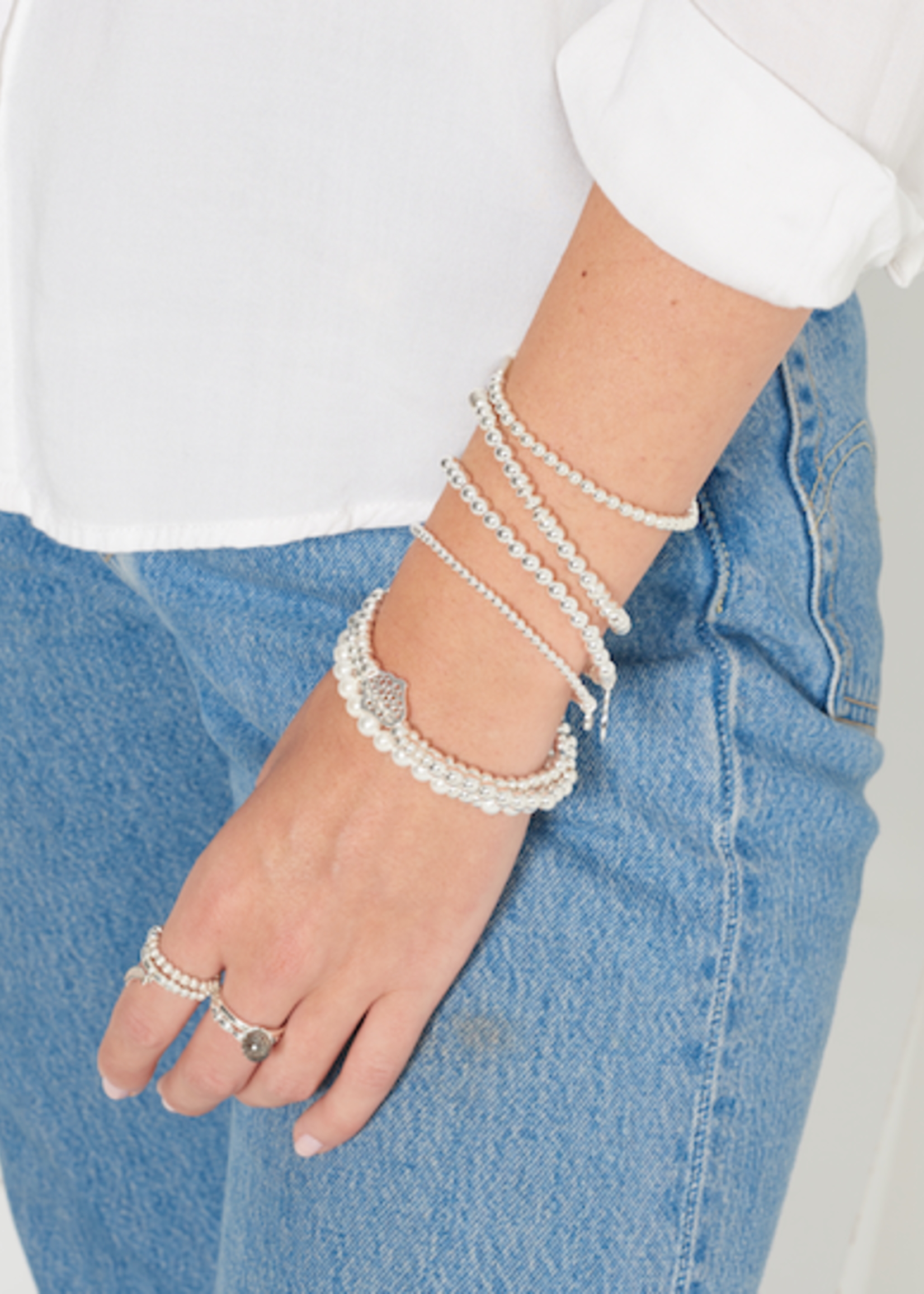 Be-Blue Bague Élastique Charms (Quartz Clair) - Argent