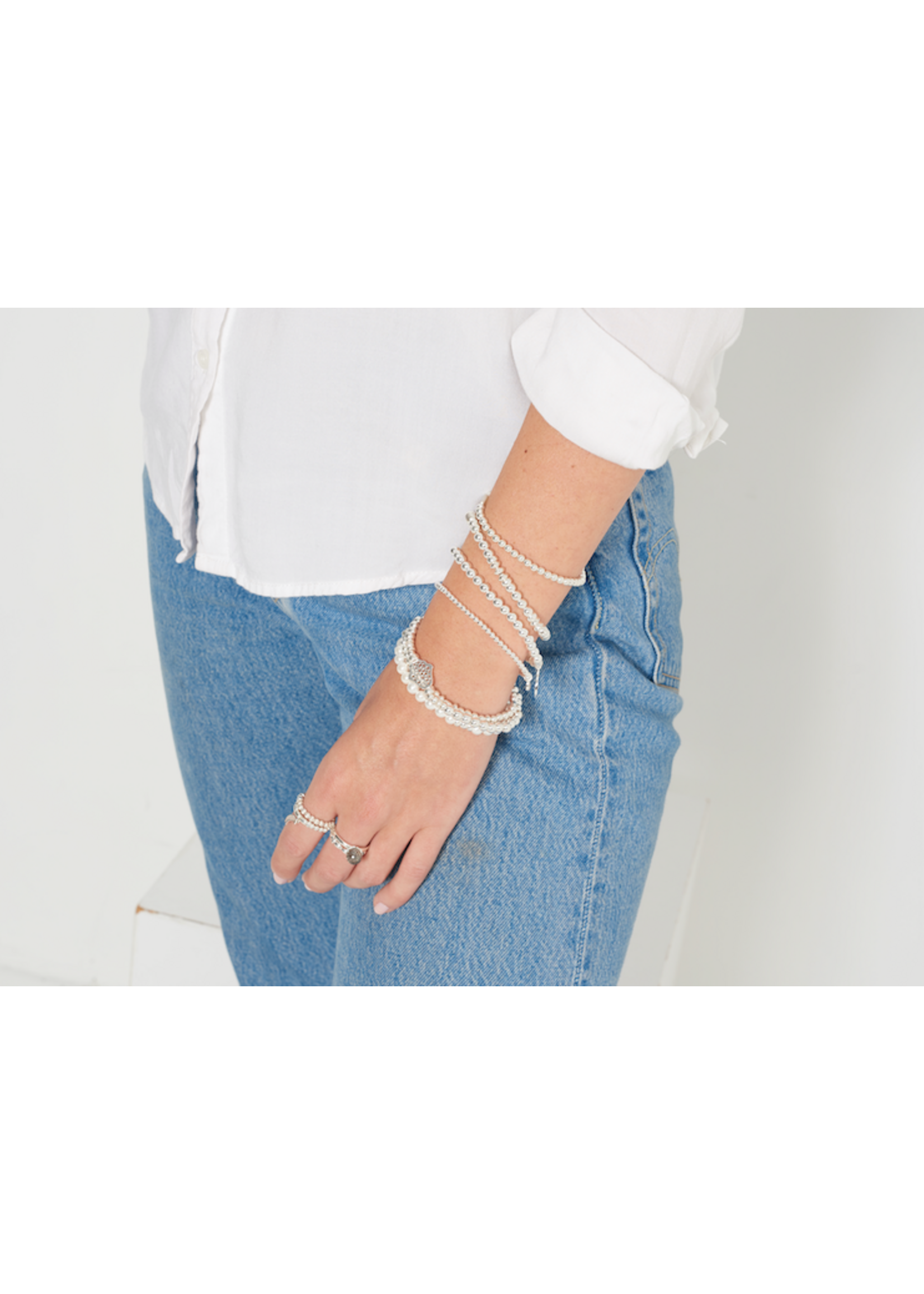 Be-Blue Bague Élastique Charms (Quartz Clair) - Argent
