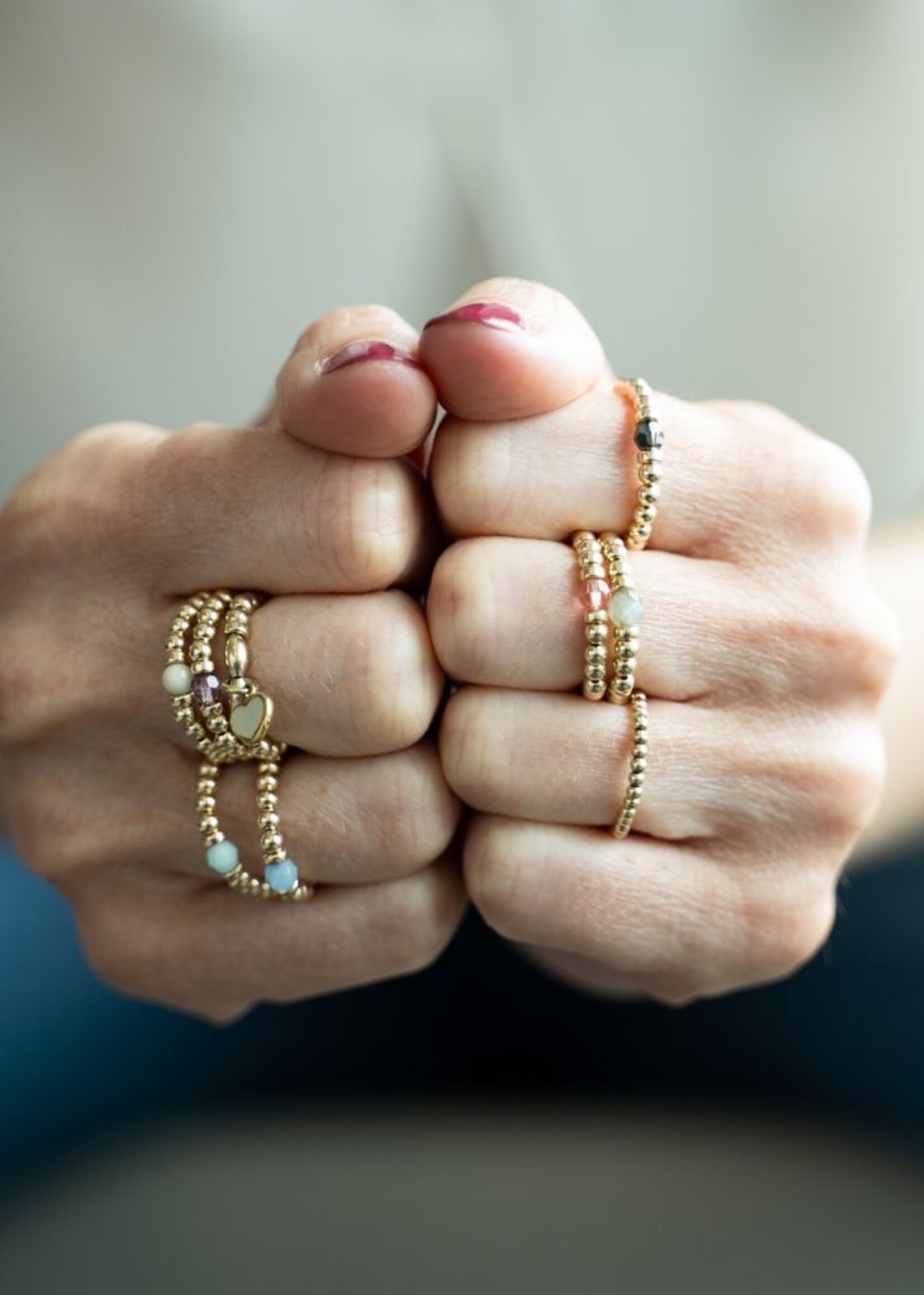 Be-Blue Classic Crystal Elastic Ring - Gold