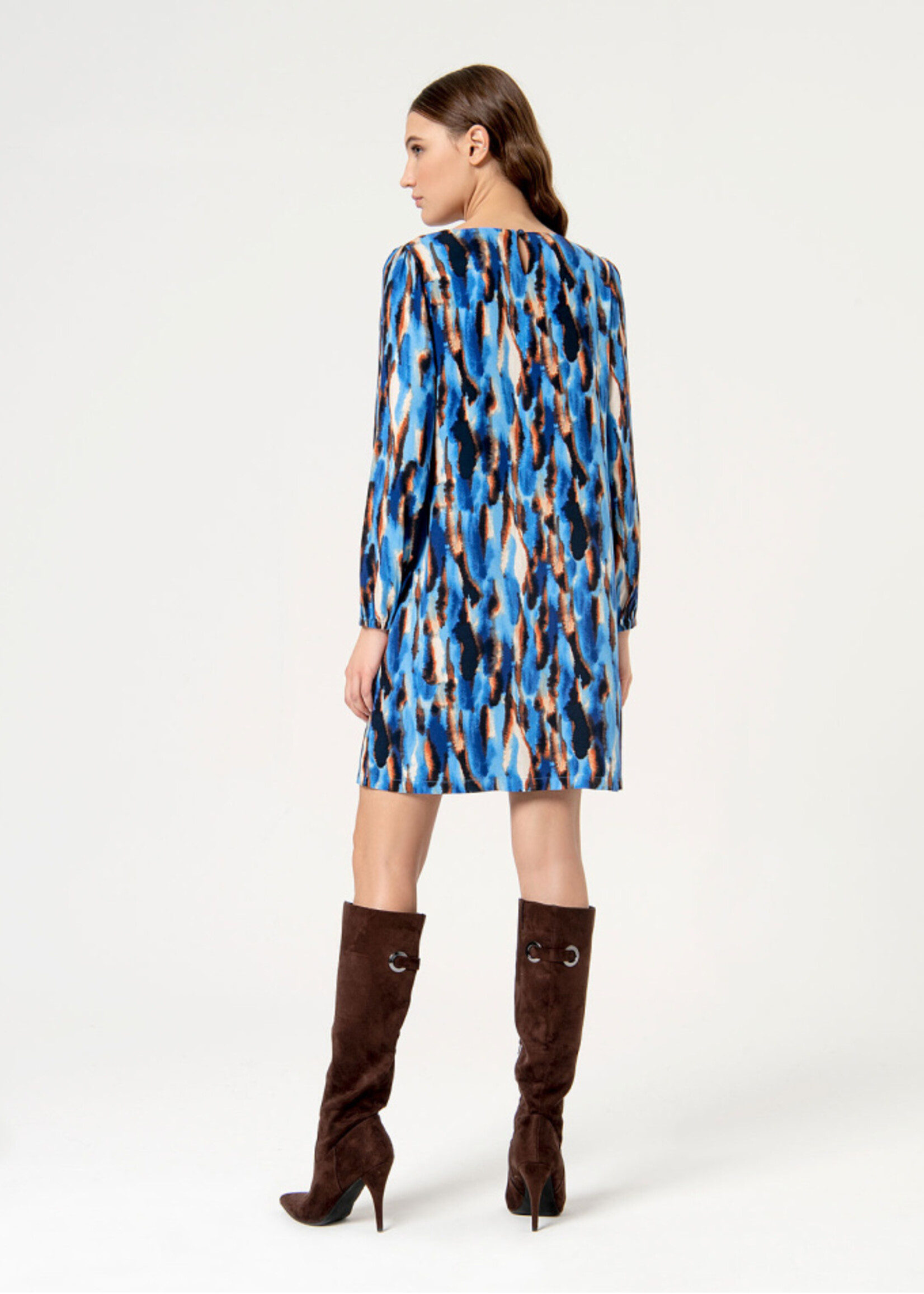 Surkana Surkana Printed Boat Neck Straight Dress - Blue