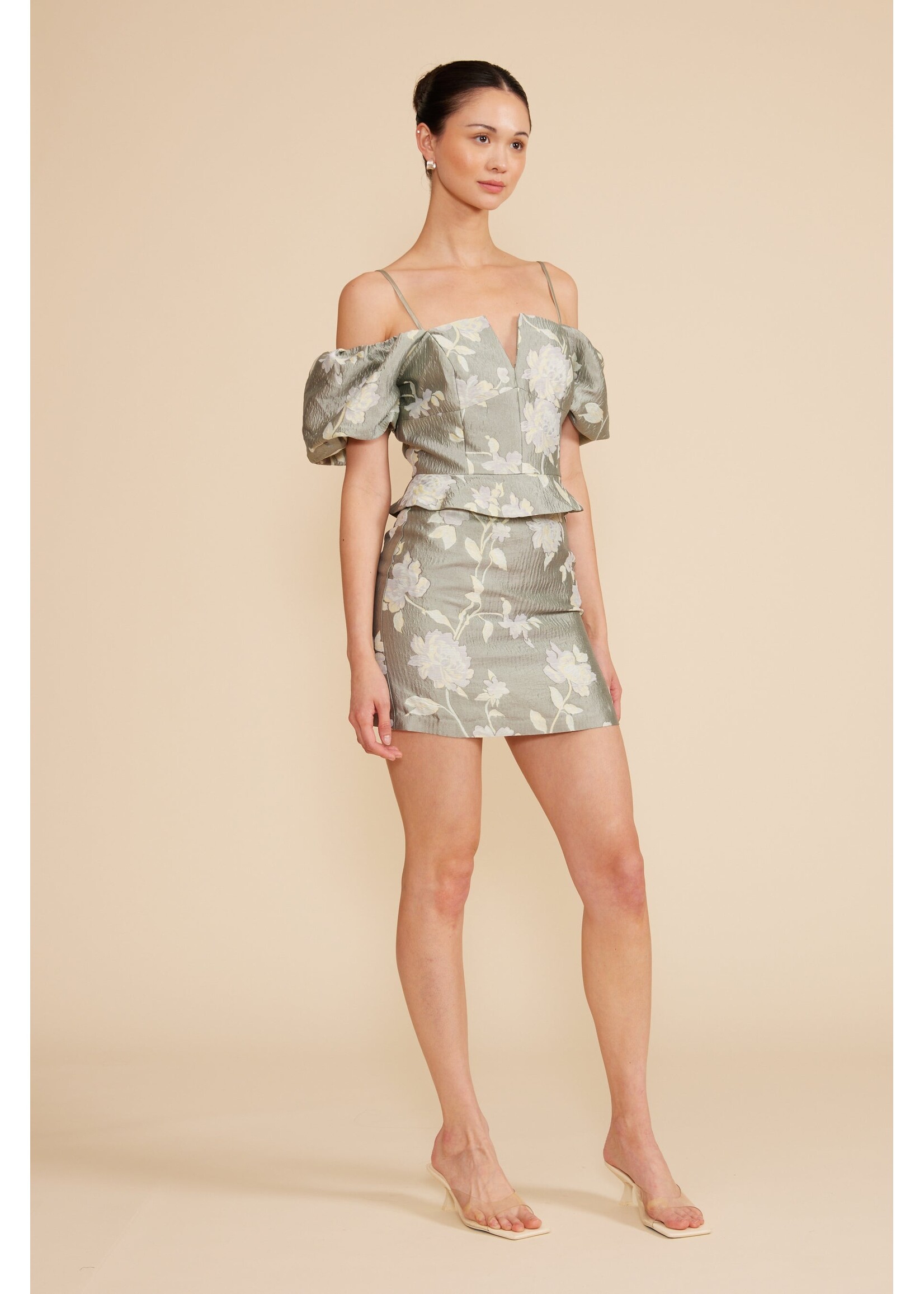 Lucy Paris Lucy Paris Mini-Jupe Nico - Motif Floral Sauge