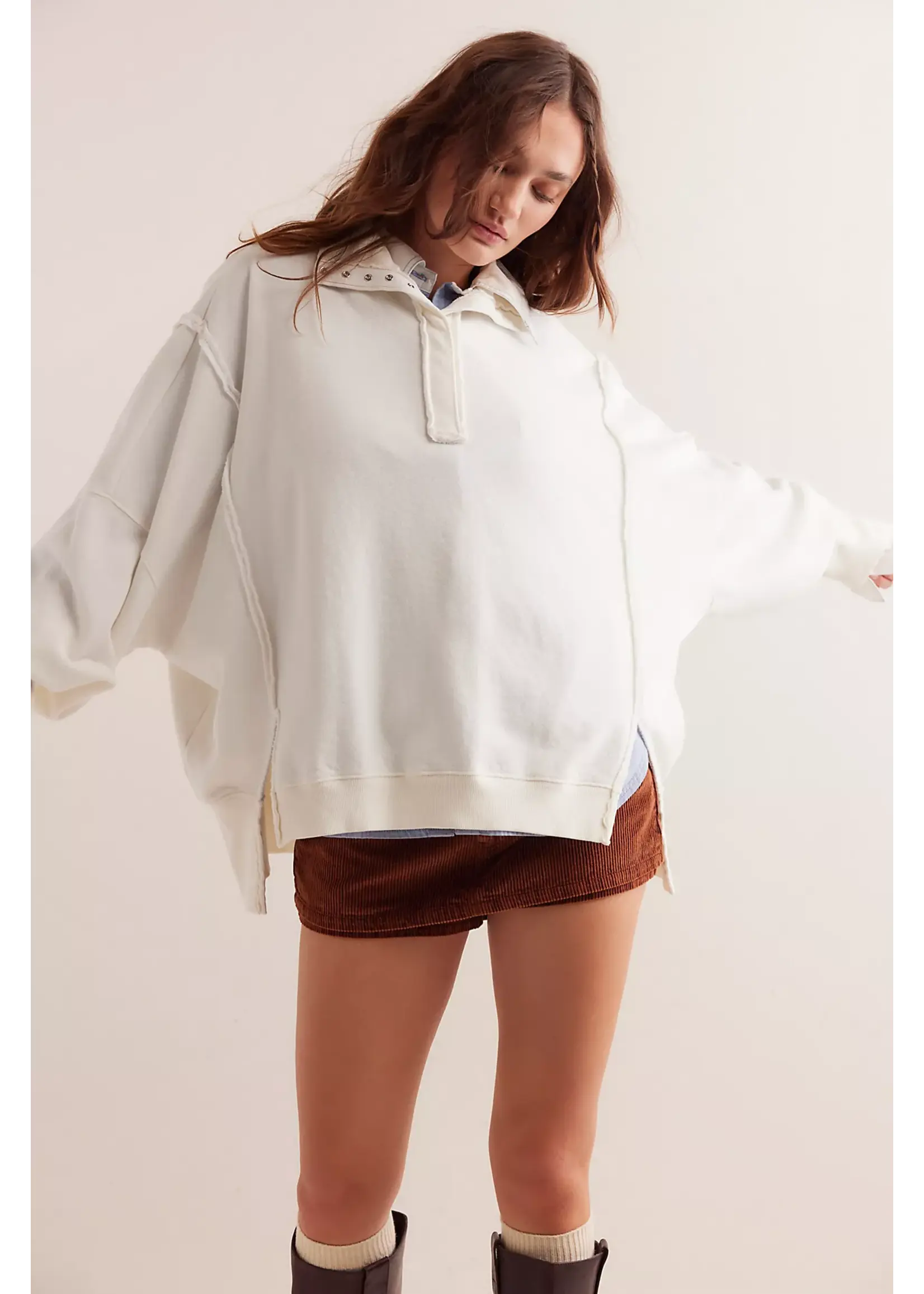Free People Free People Sweat-Shirt Henley Camden - Blanc Optique