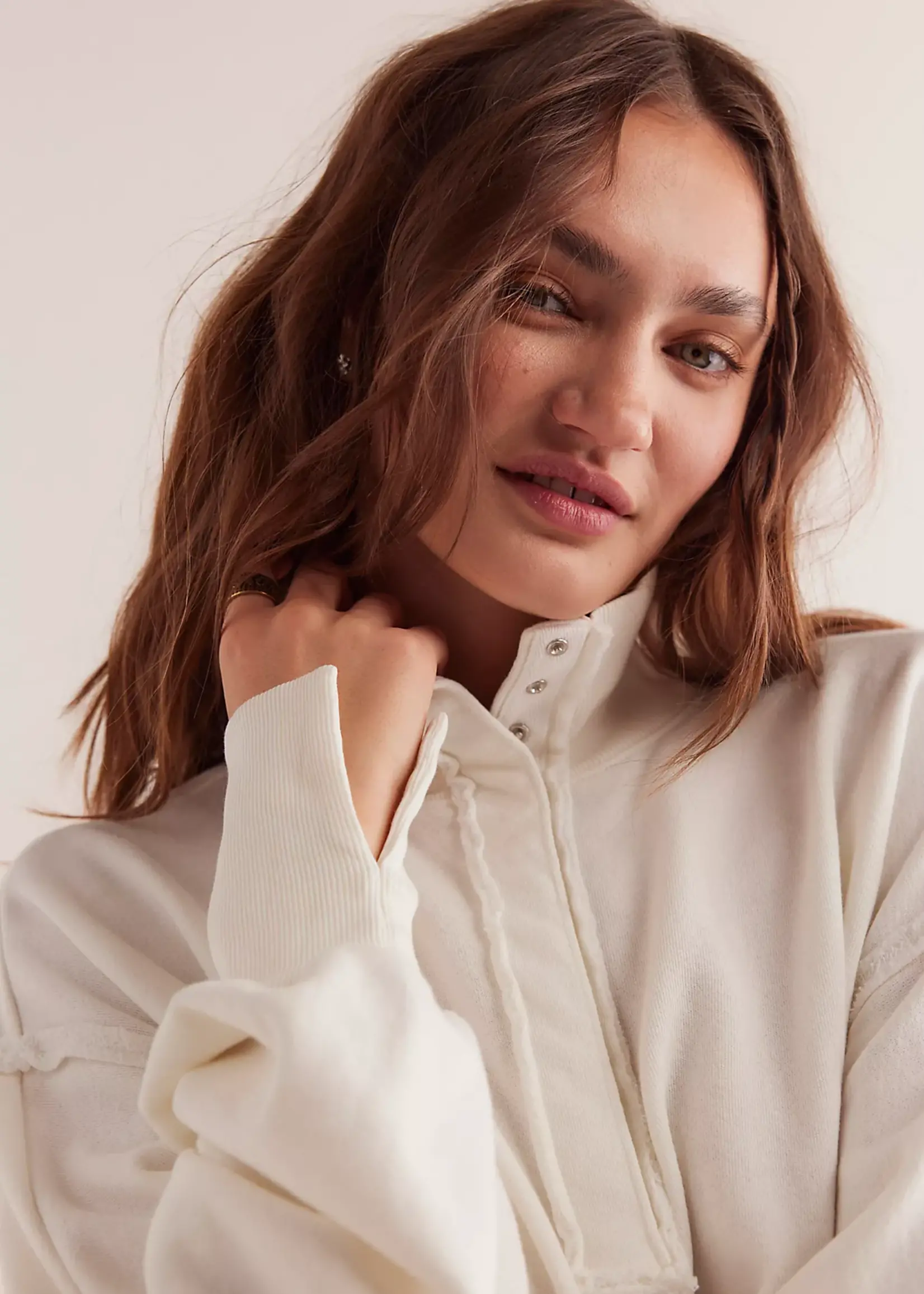 Free People Free People Camden Henley Sweatshirt - Optic White