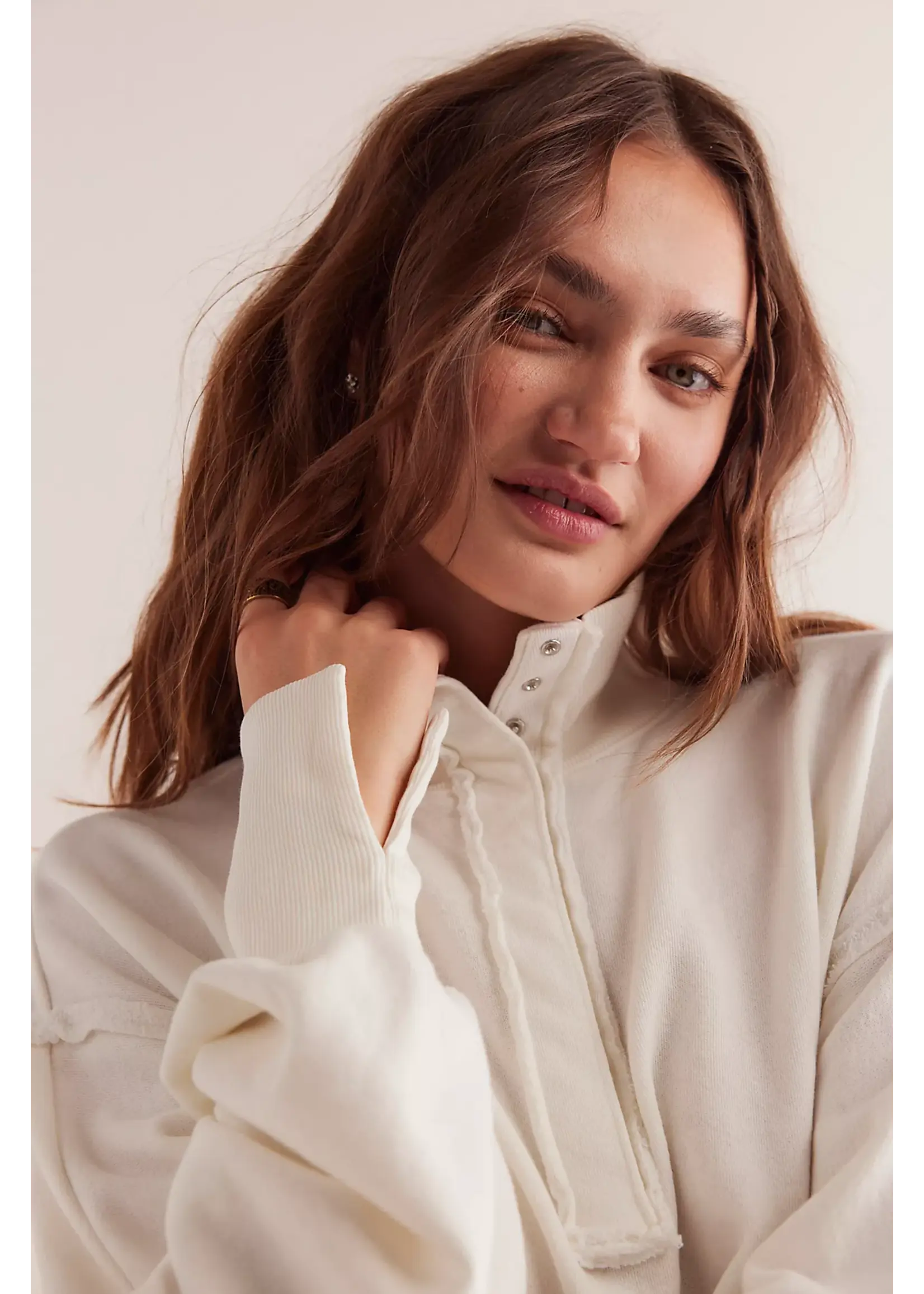Free People Free People Sweat-Shirt Henley Camden - Blanc Optique