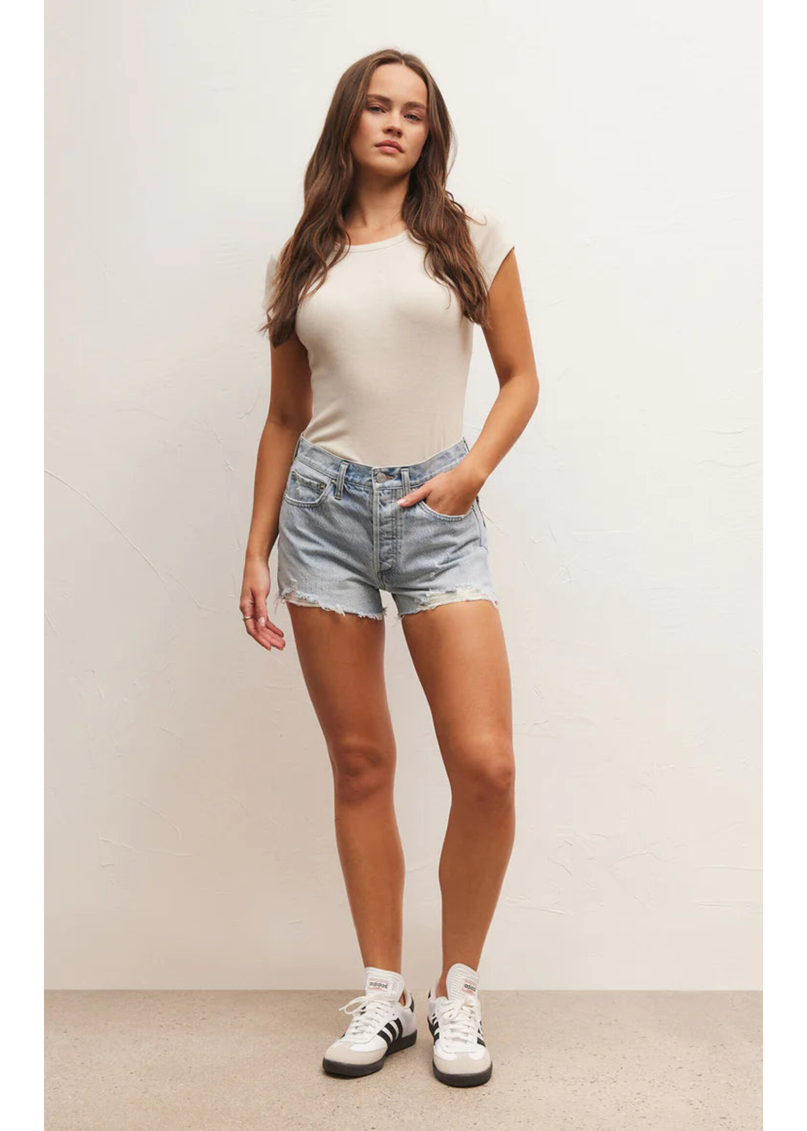 Z-Supply Z-Supply Short En Jean Taille Haute Classique - Sun Bleached Indigo