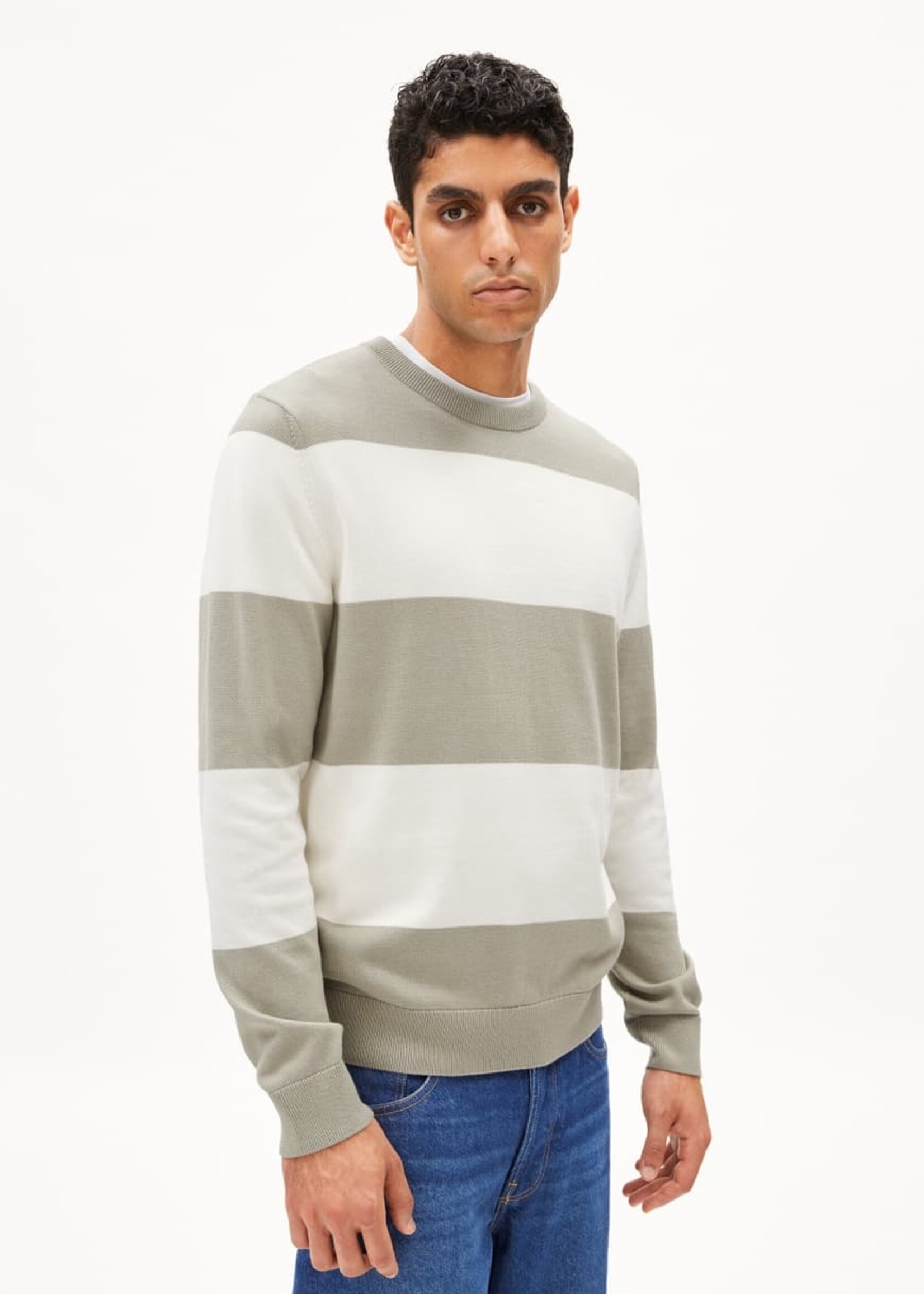 Armedangels Armedangels Loukaa Stripes Sweater - Seagreen / Light Oatmilk