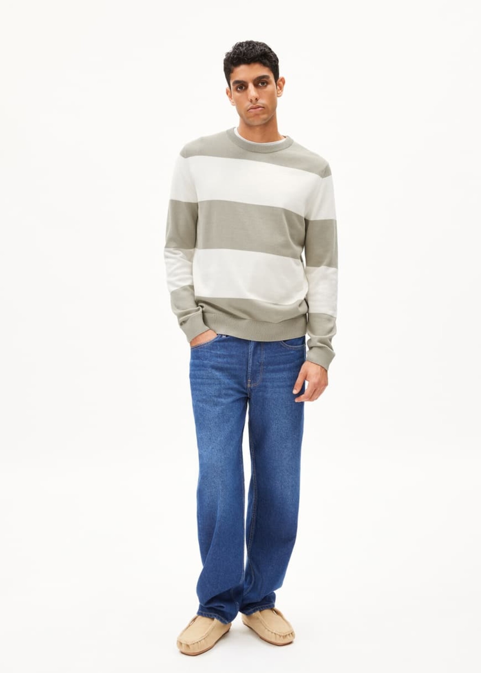 Armedangels Armedangels Loukaa Stripes Sweater - Seagreen / Light Oatmilk