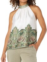 Liverpool Liverpool Mock Neck Halter Top - Cream Olive Paisley