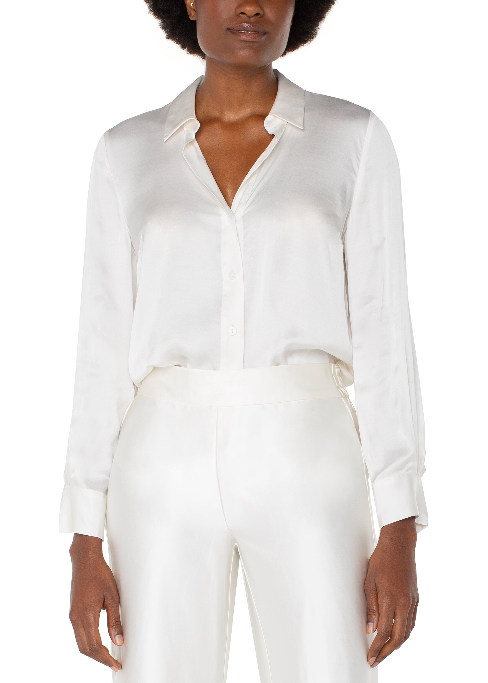 Liverpool Liverpool LS Collared Button Front Blouse - Whipped Cream