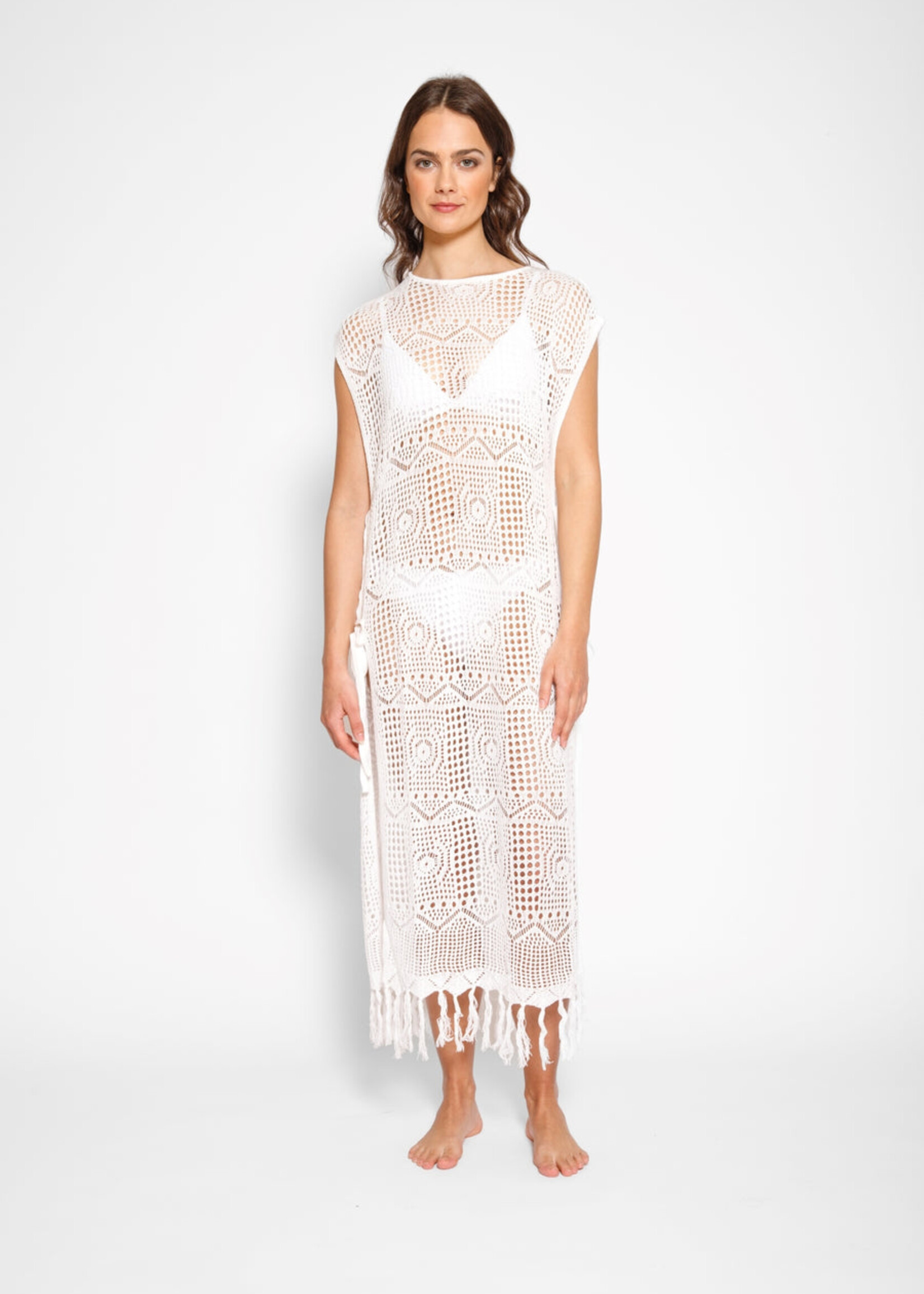 Koy Resort Koy Resort Santorini Fringe Open Knit Dress - Cream