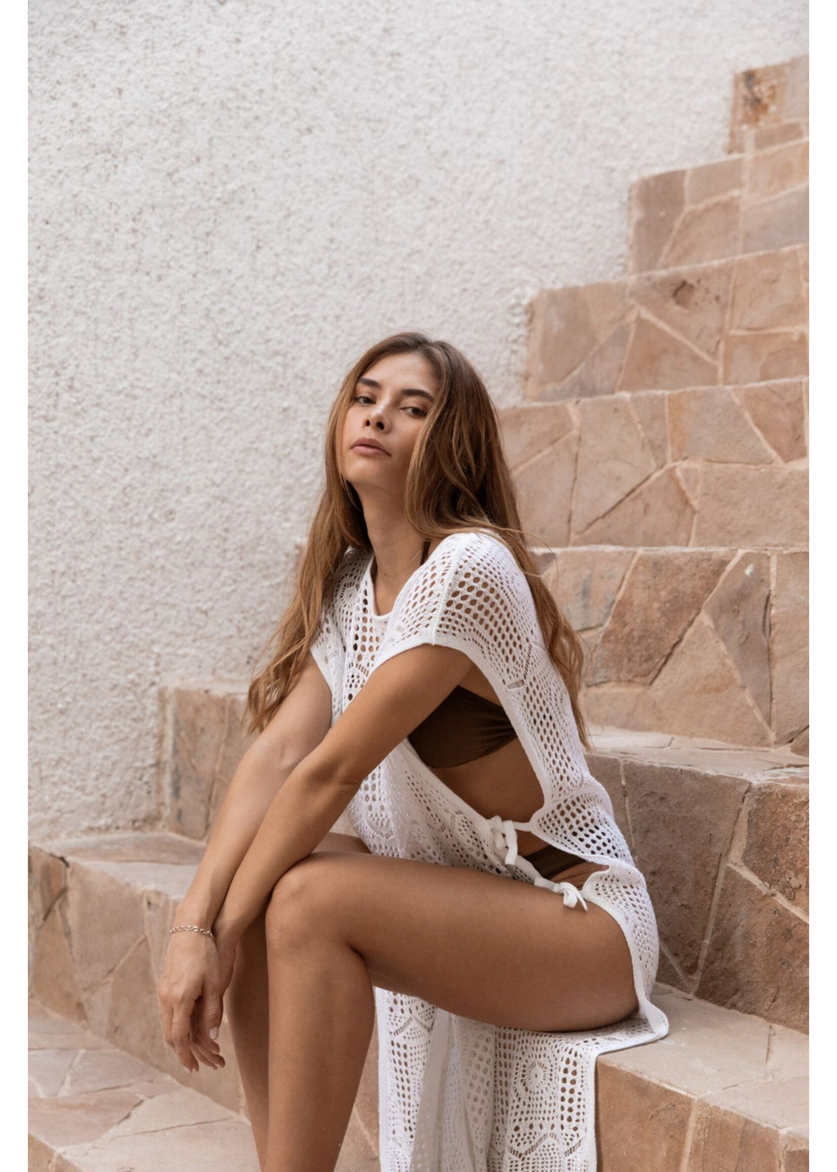 Koy Resort Koy Resort Santorini Fringe Open Knit Dress - Cream