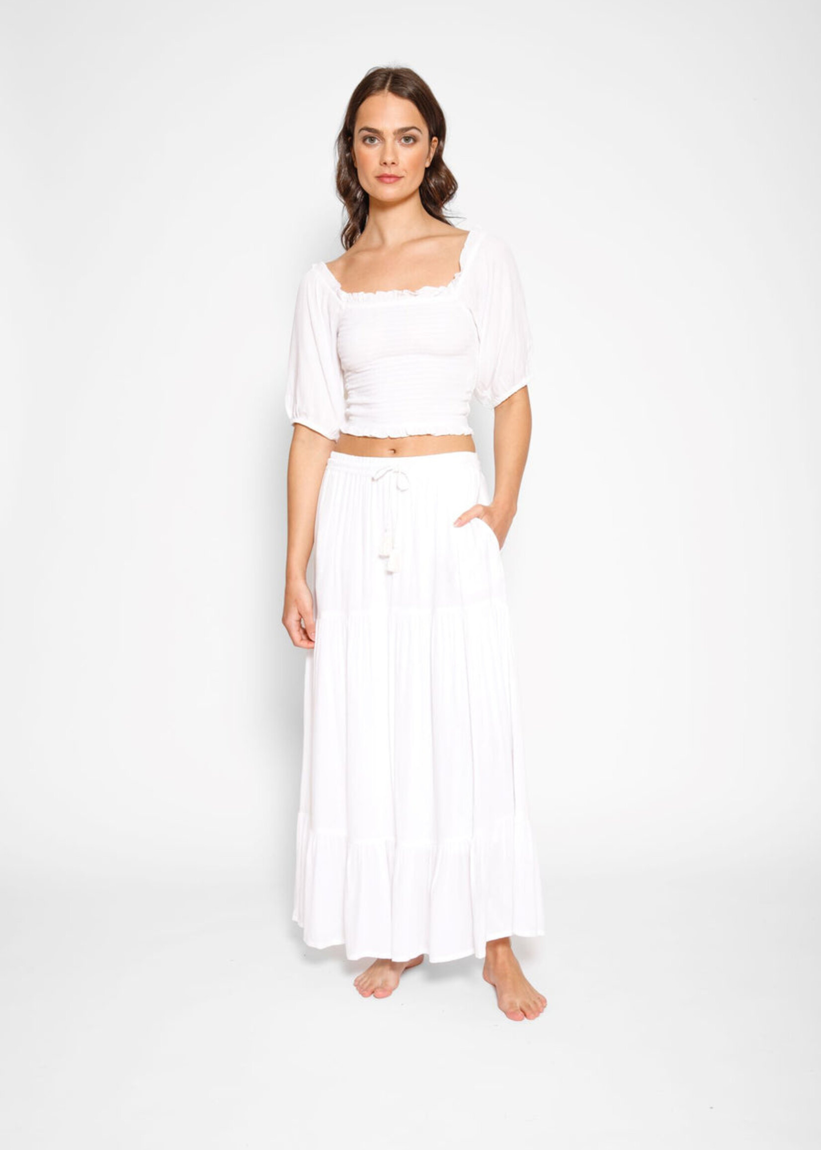 Koy Resort Koy Resort Miami Boho Smocked Crop Top - White