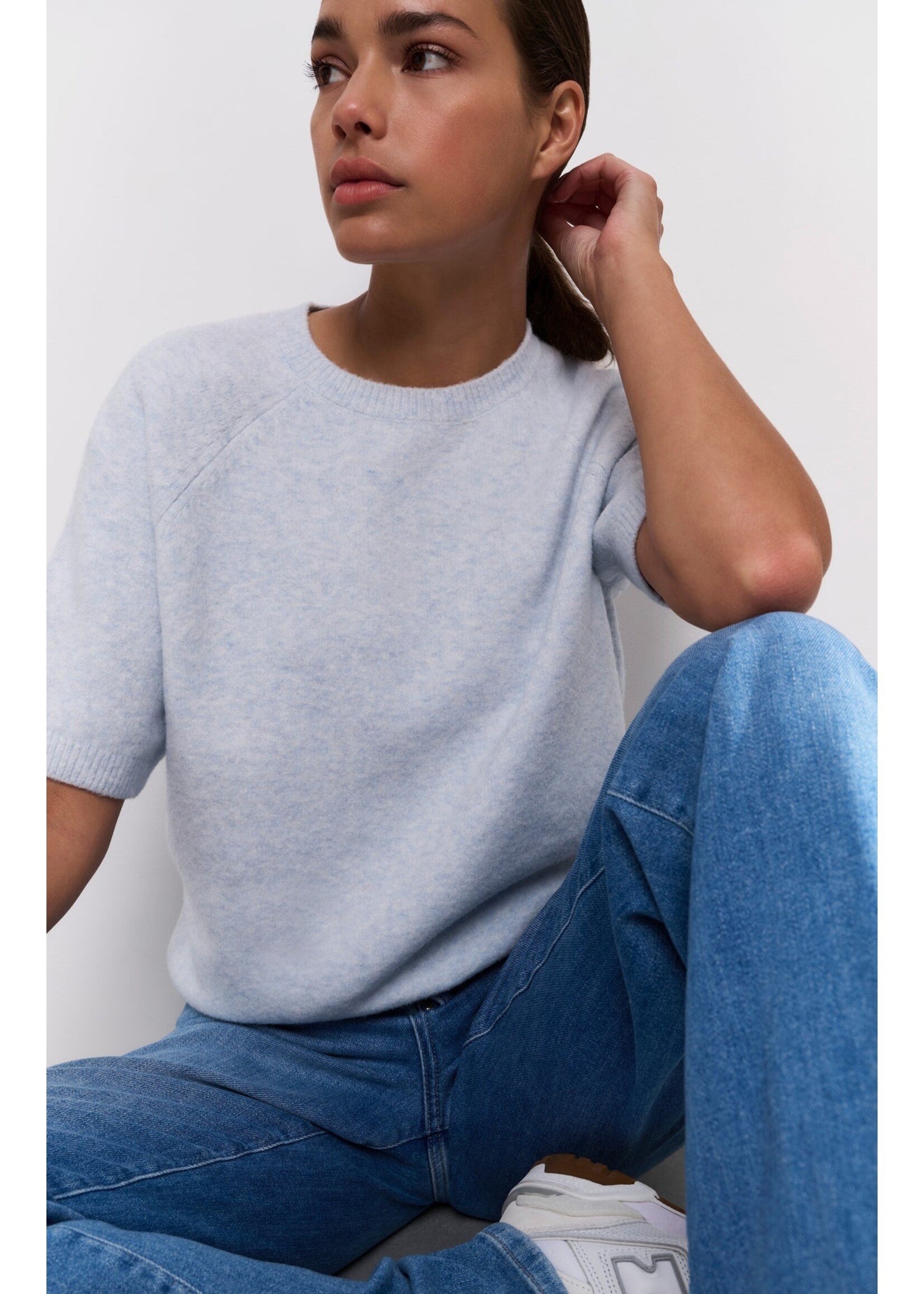 Yaya Women  YAYA Pull Raglan À Manches Courtes - Bleu Aube
