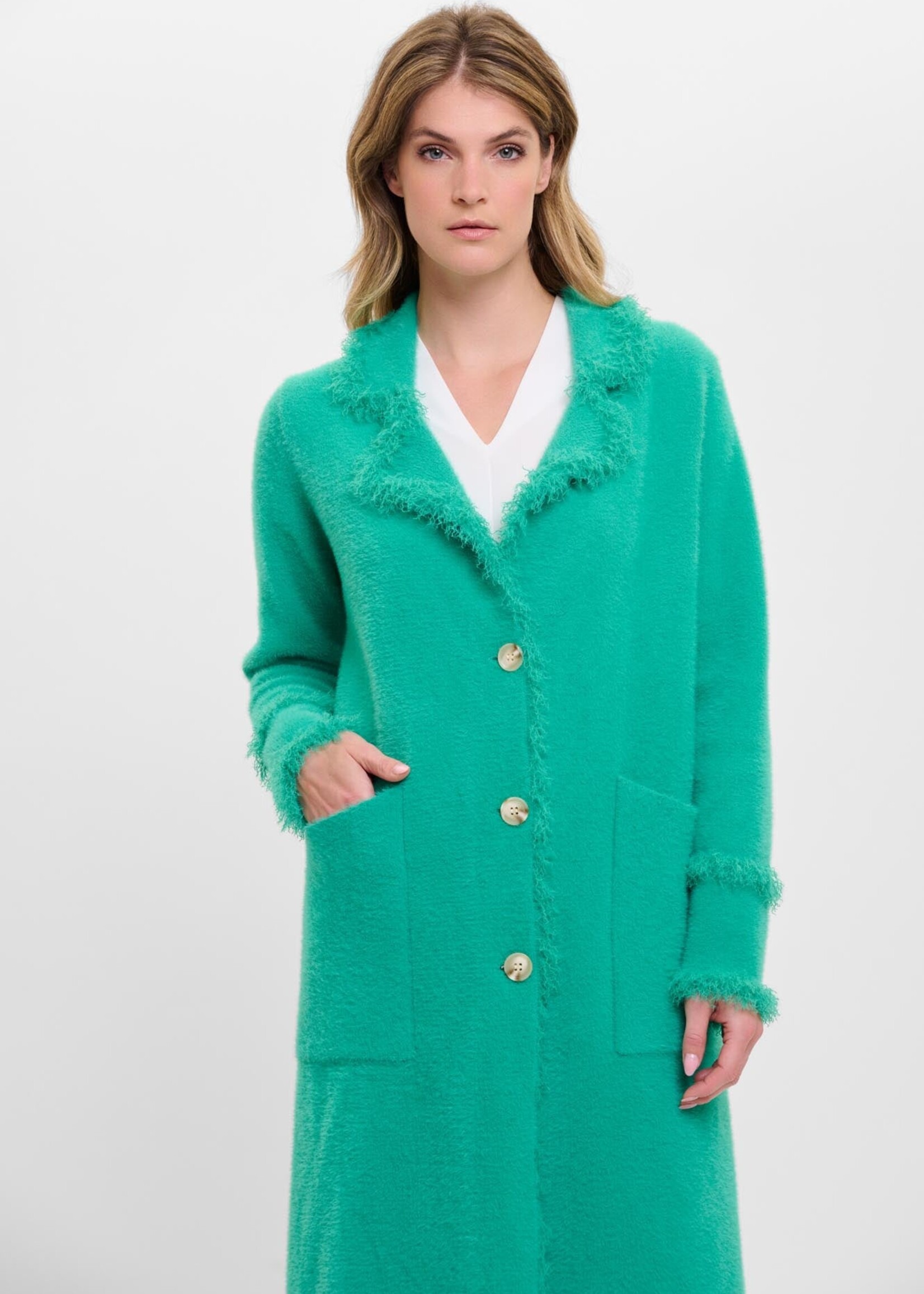 Rino & Pelle Rino & Pelle Catena Single Breasted Cardigan With Fringe - Clover Green