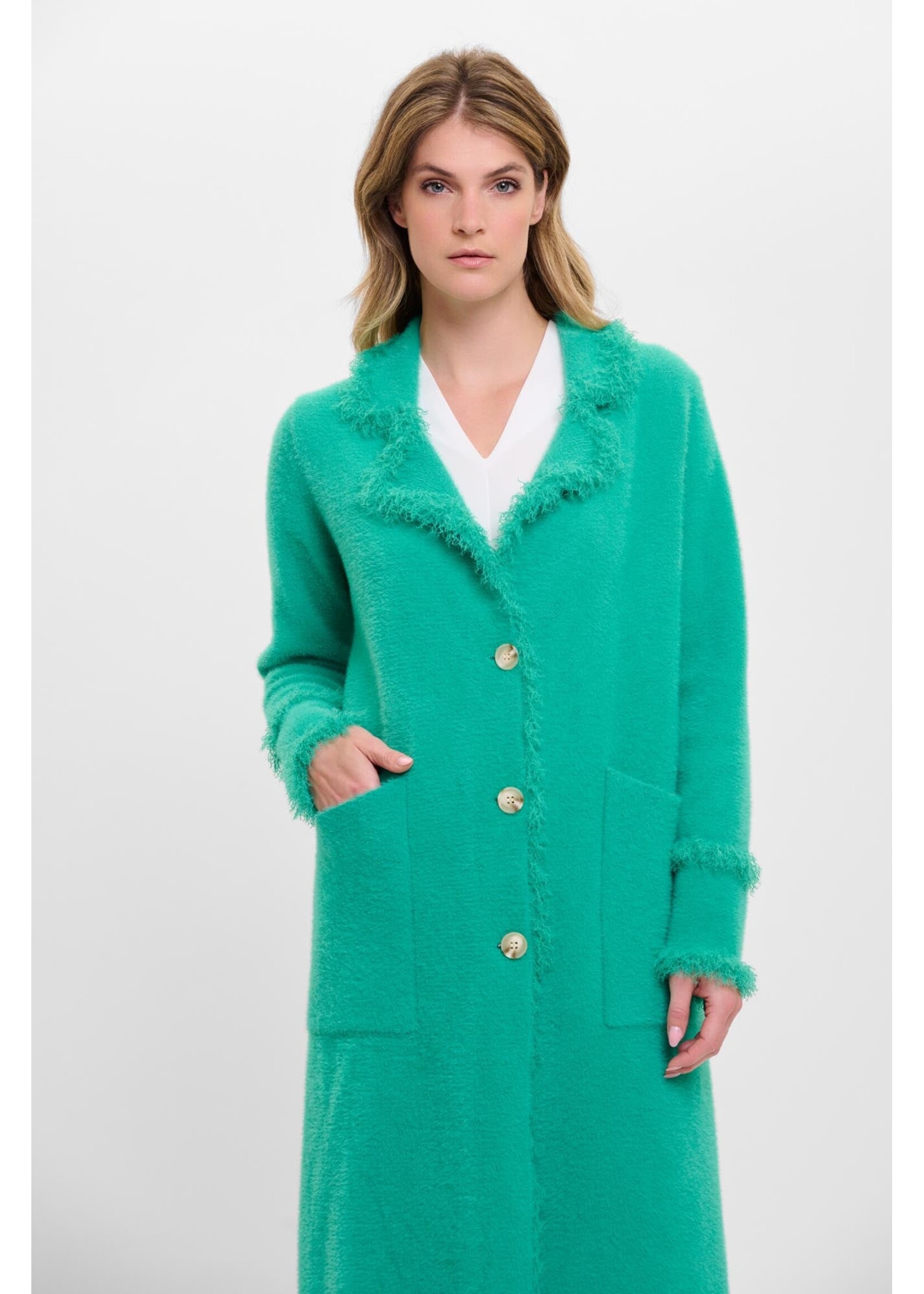Rino & Pelle Rino & Pelle Catena Single Breasted Cardigan With Fringe - Clover Green