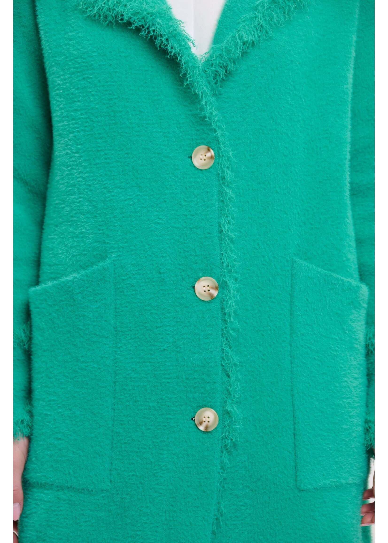Rino & Pelle Rino & Pelle Catena Single Breasted Cardigan With Fringe - Clover Green