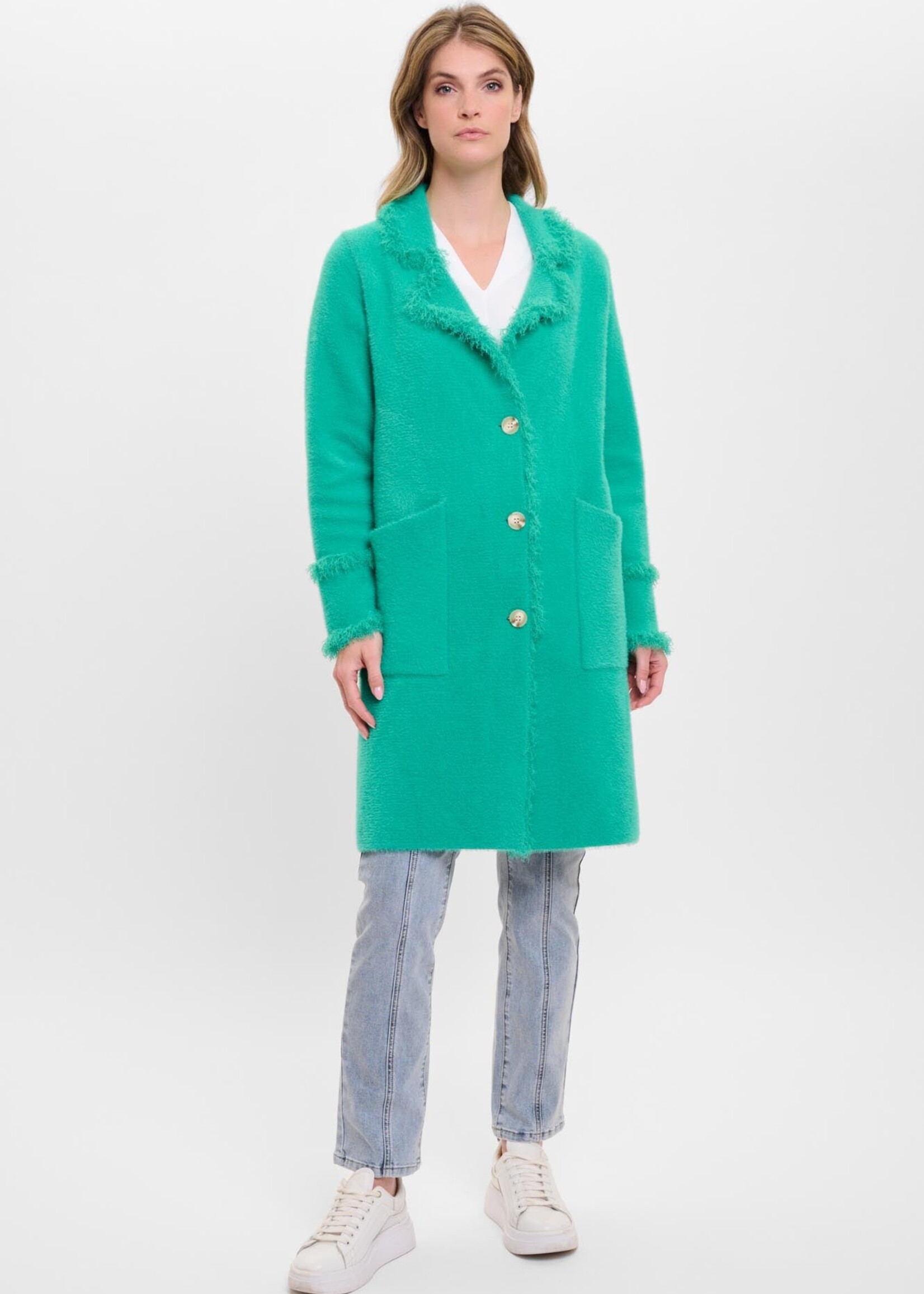 Rino & Pelle Rino & Pelle Catena Single Breasted Cardigan With Fringe - Clover Green