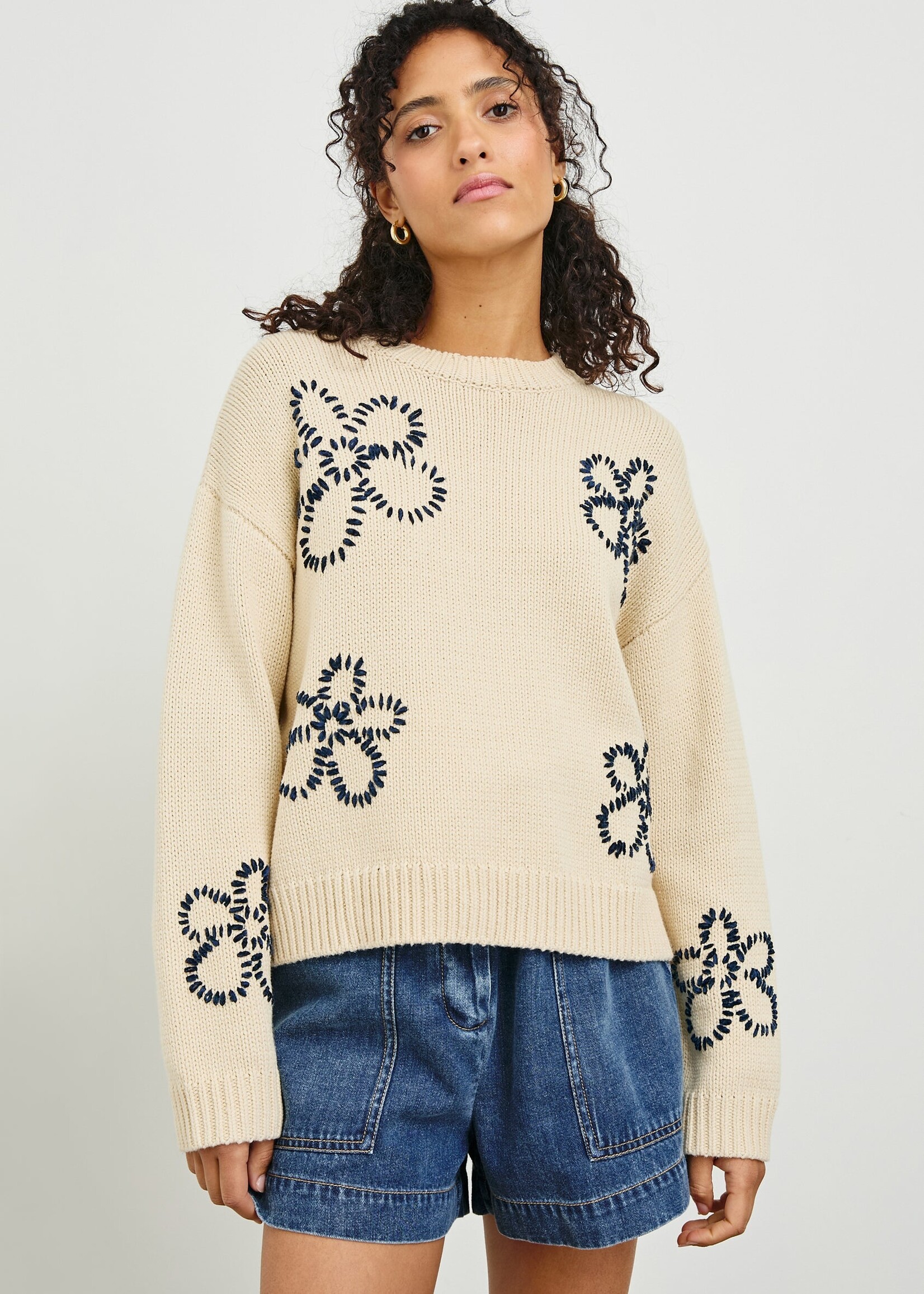Rails Rails Zoey Sweater - Ivory Navy Stitched Daises