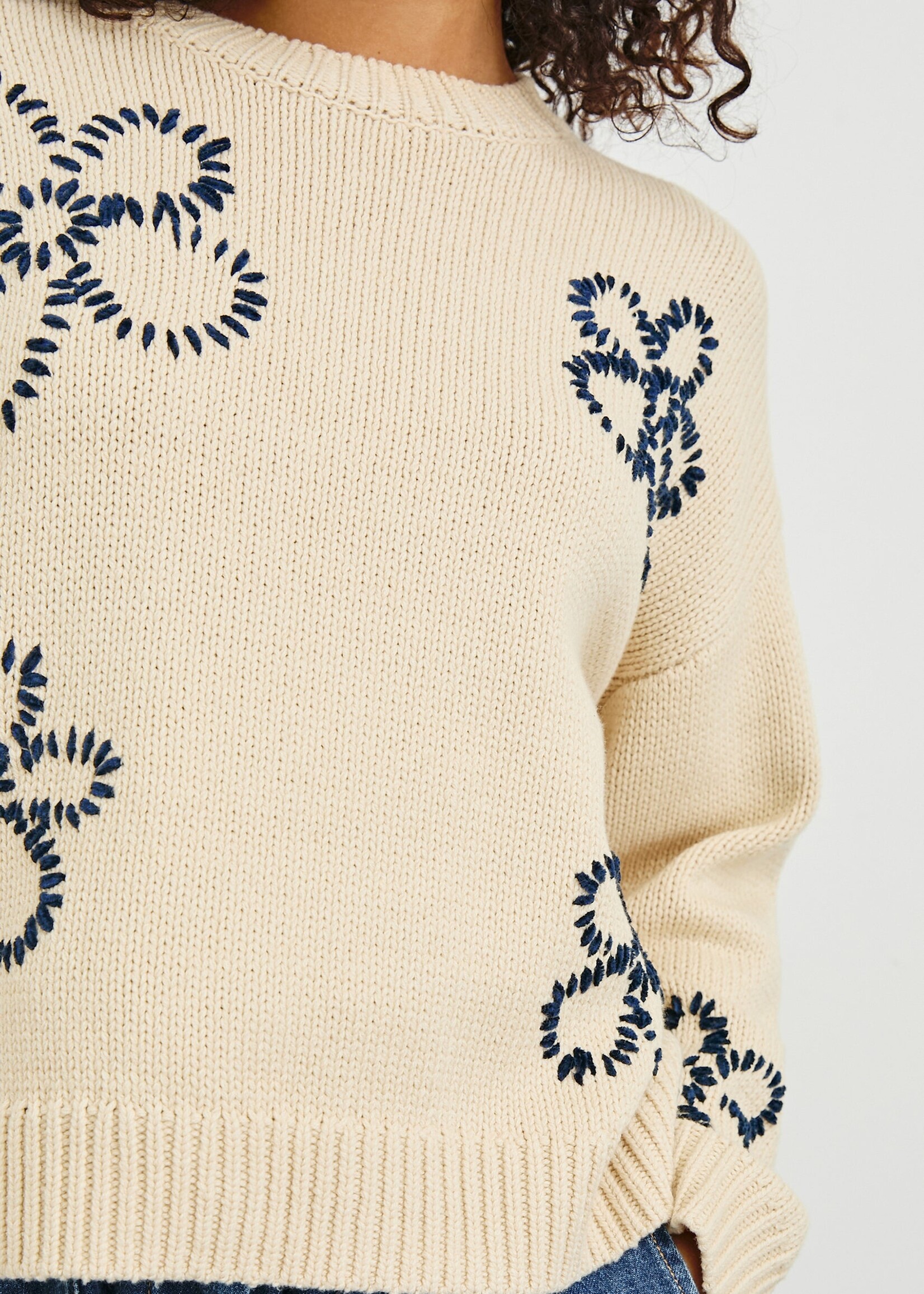 Rails Rails Zoey Sweater - Ivory Navy Stitched Daises