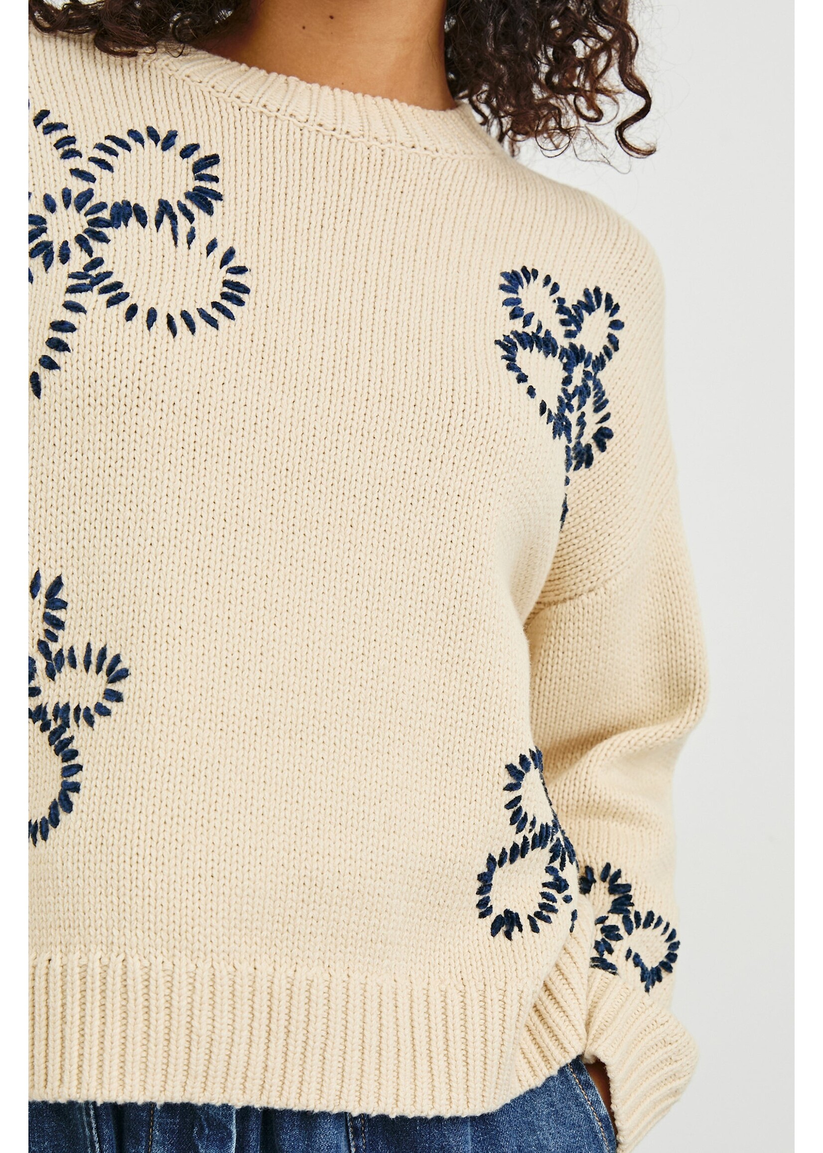 Rails Rails Zoey Sweater - Ivory Navy Stitched Daises