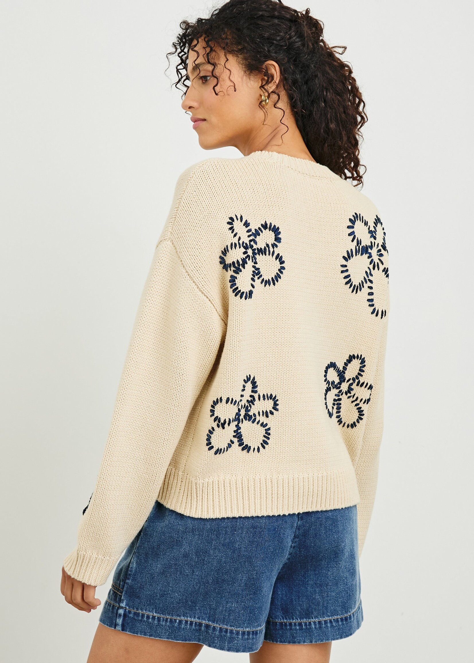 Rails Rails Zoey Sweater - Ivory Navy Stitched Daises