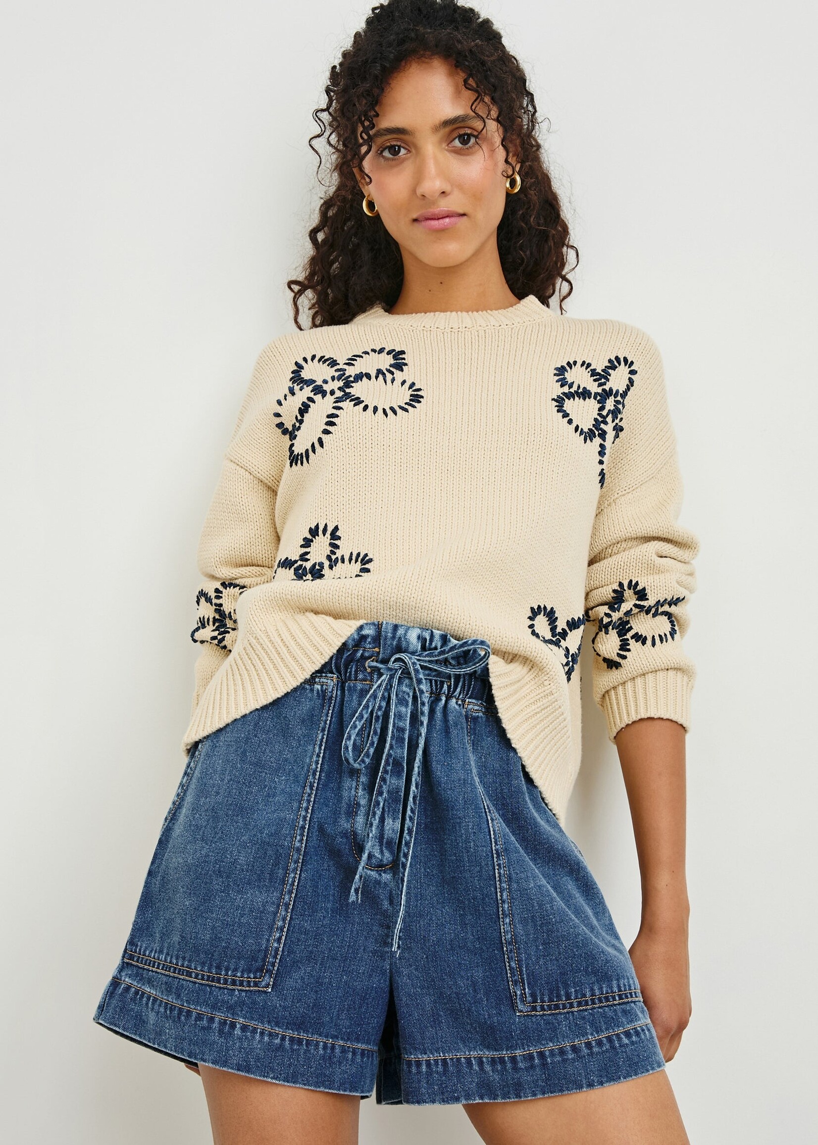 Rails Rails Zoey Sweater - Ivory Navy Stitched Daises