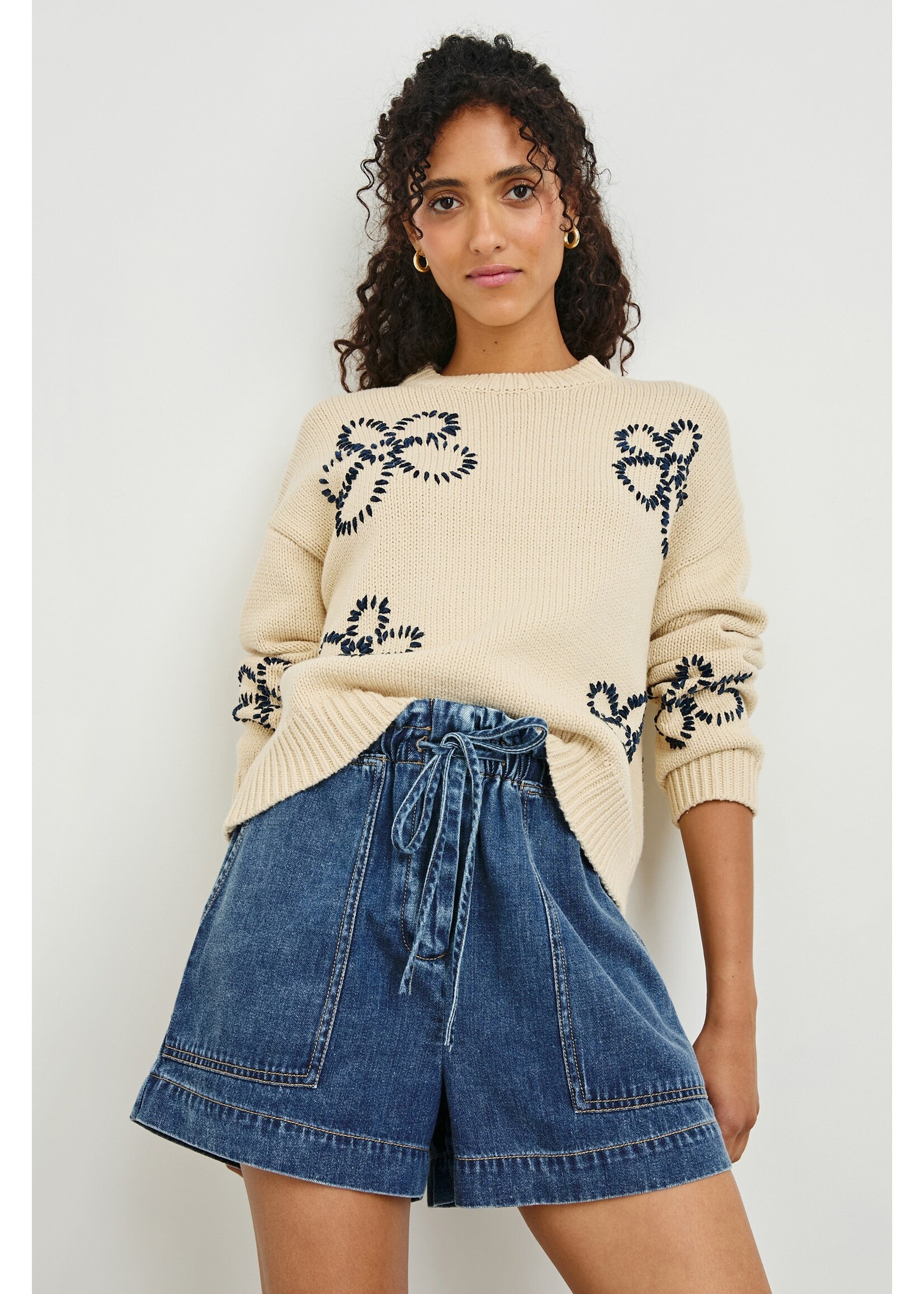 Rails Rails Zoey Sweater - Ivory Navy Stitched Daises