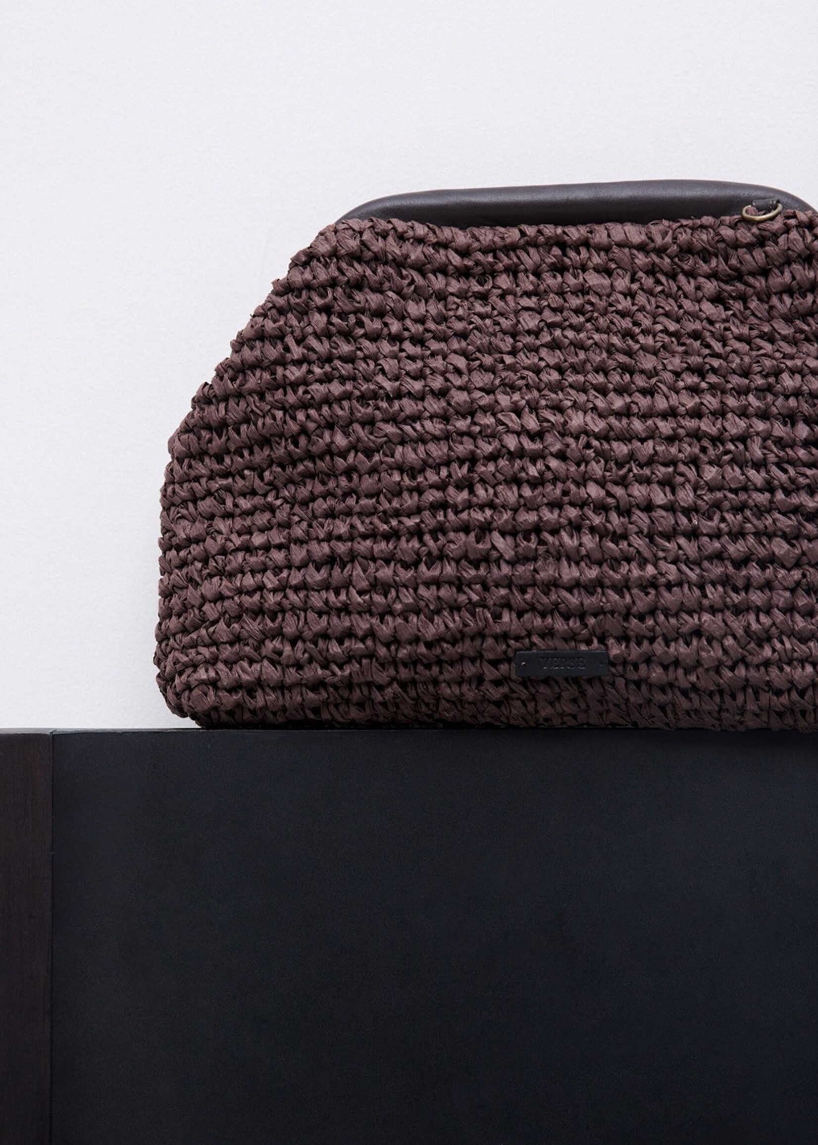 Yerse Yerse Sac En Raphia & Cuir Fait À La Main - Chocolat