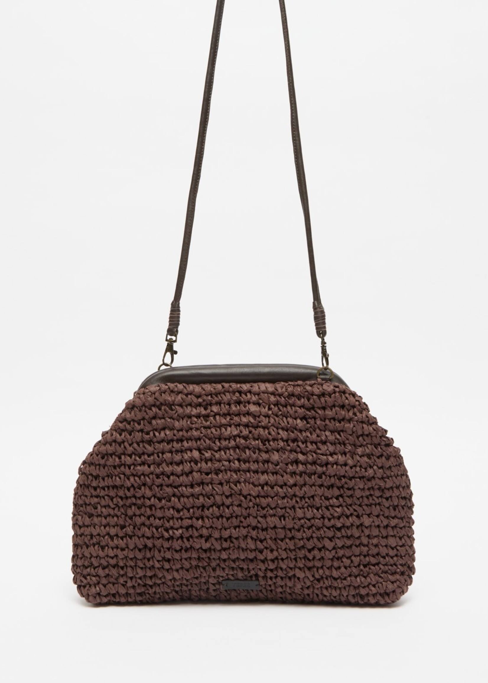 Yerse Yerse Sac En Raphia & Cuir Fait À La Main - Chocolat