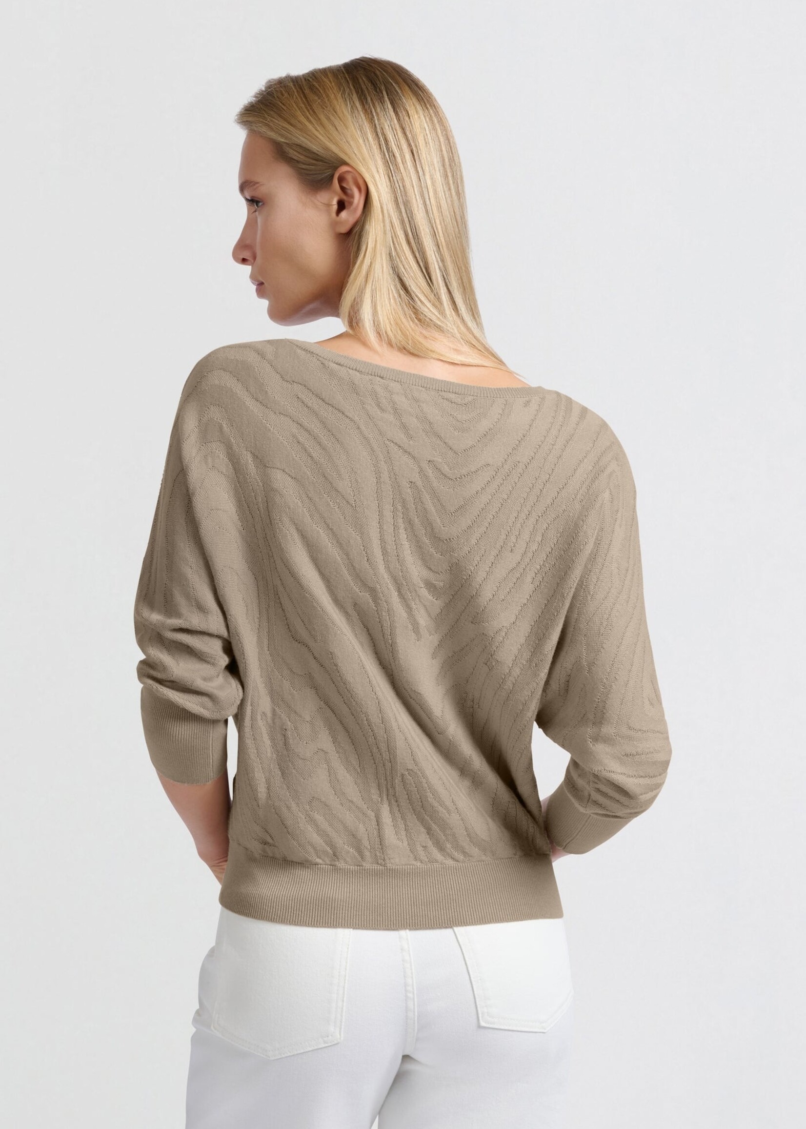 Yaya Women YAYA Boatneck Jaquard Sweater 3/4 Sleeve - Humus Beige