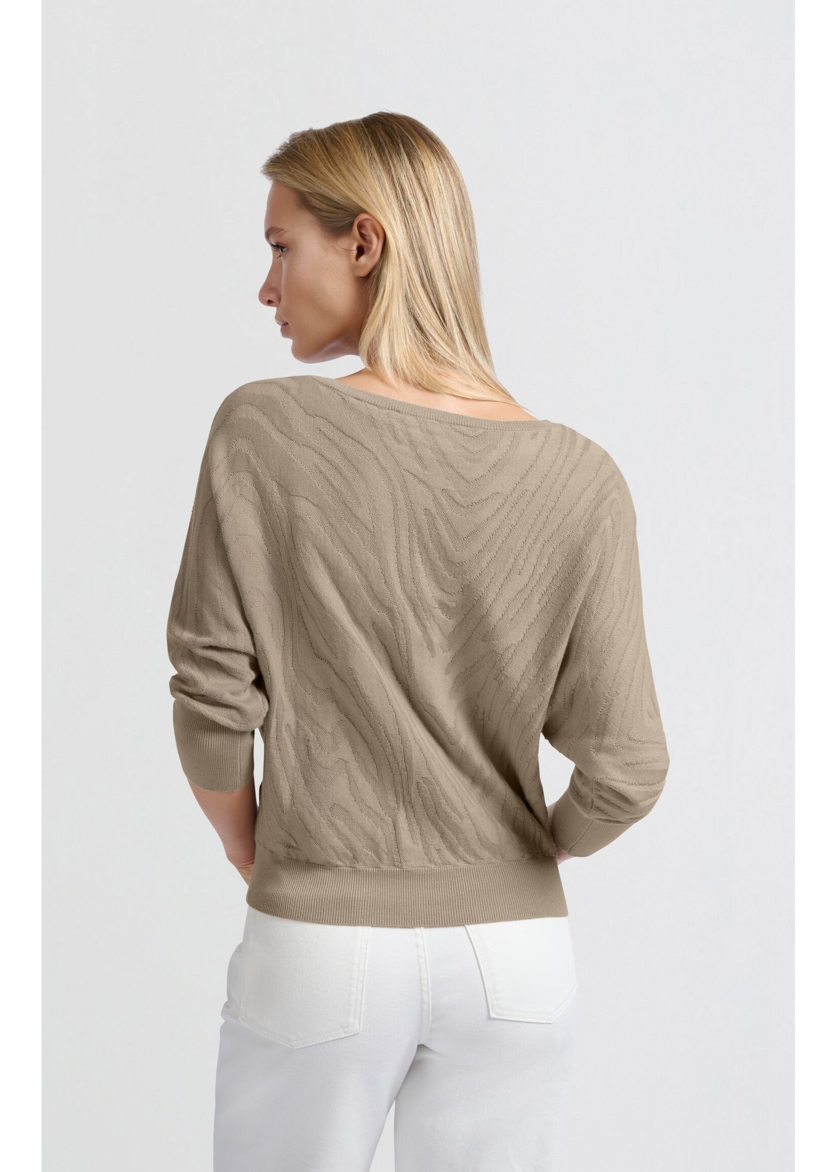 Yaya Women YAYA Boatneck Jaquard Sweater 3/4 Sleeve - Humus Beige