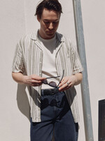 Casual Friday Casual Friday  Chemise Manches Courtes  A Rayures Isak Melange De Lin  - Winter Moss