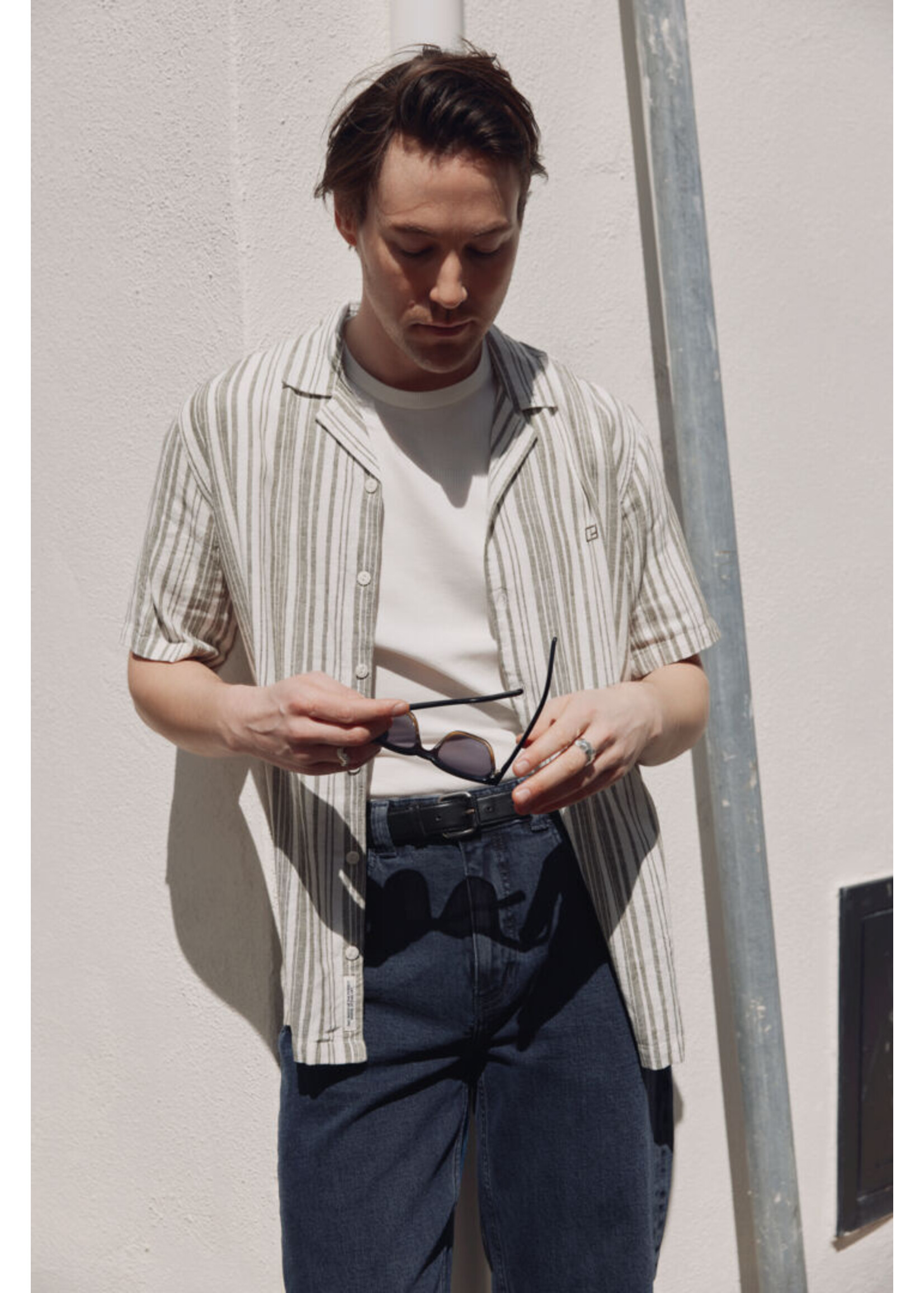 Casual Friday Casual Friday Isak SS RC Striped Linen Mix Shirt - Winter Moss