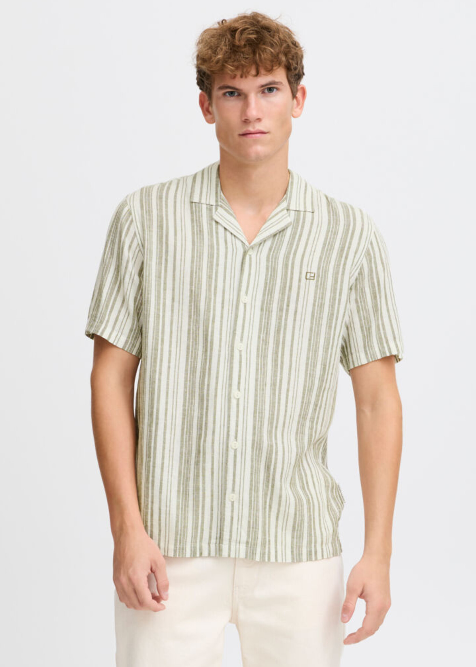 Casual Friday Casual Friday Isak SS RC Striped Linen Mix Shirt - Winter Moss