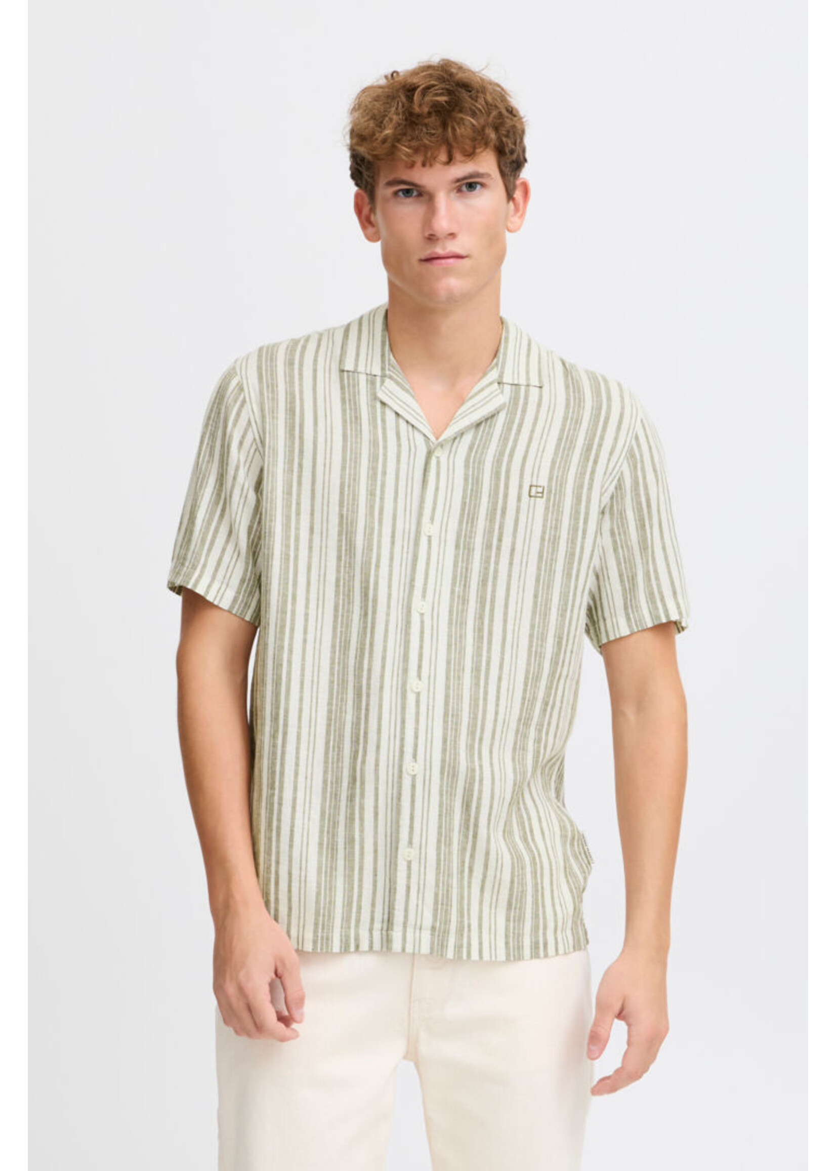 Casual Friday Casual Friday Isak SS RC Striped Linen Mix Shirt - Winter Moss