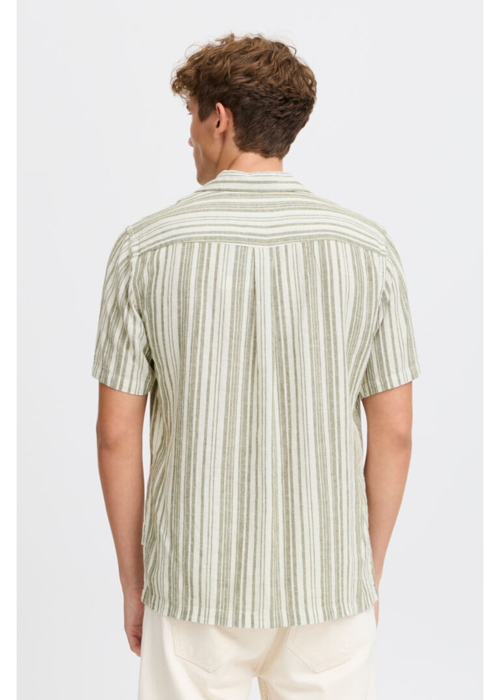 Casual Friday Casual Friday  Chemise Manches Courtes  A Rayures Isak Melange De Lin  - Winter Moss