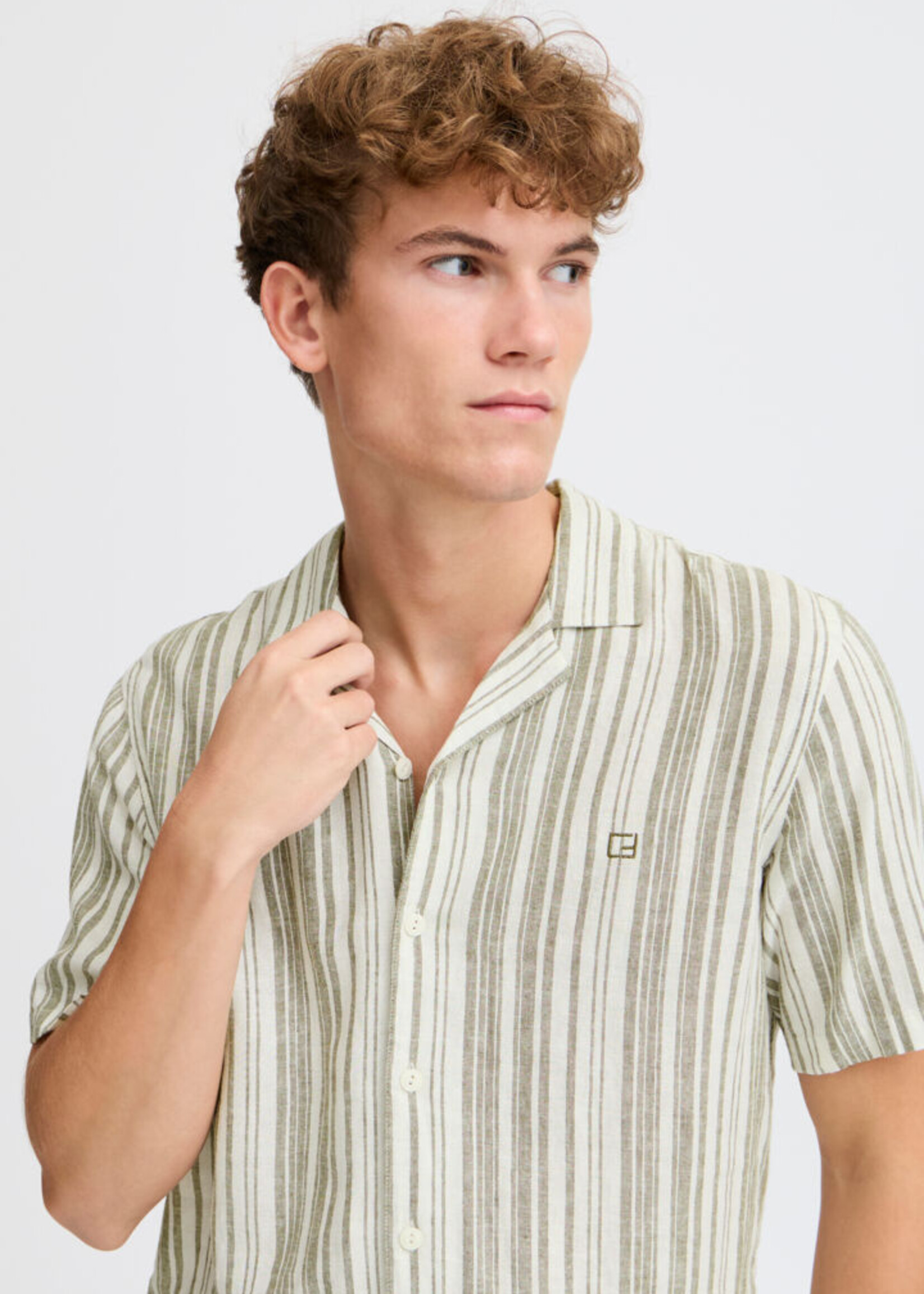 Casual Friday Casual Friday Isak SS RC Striped Linen Mix Shirt - Winter Moss