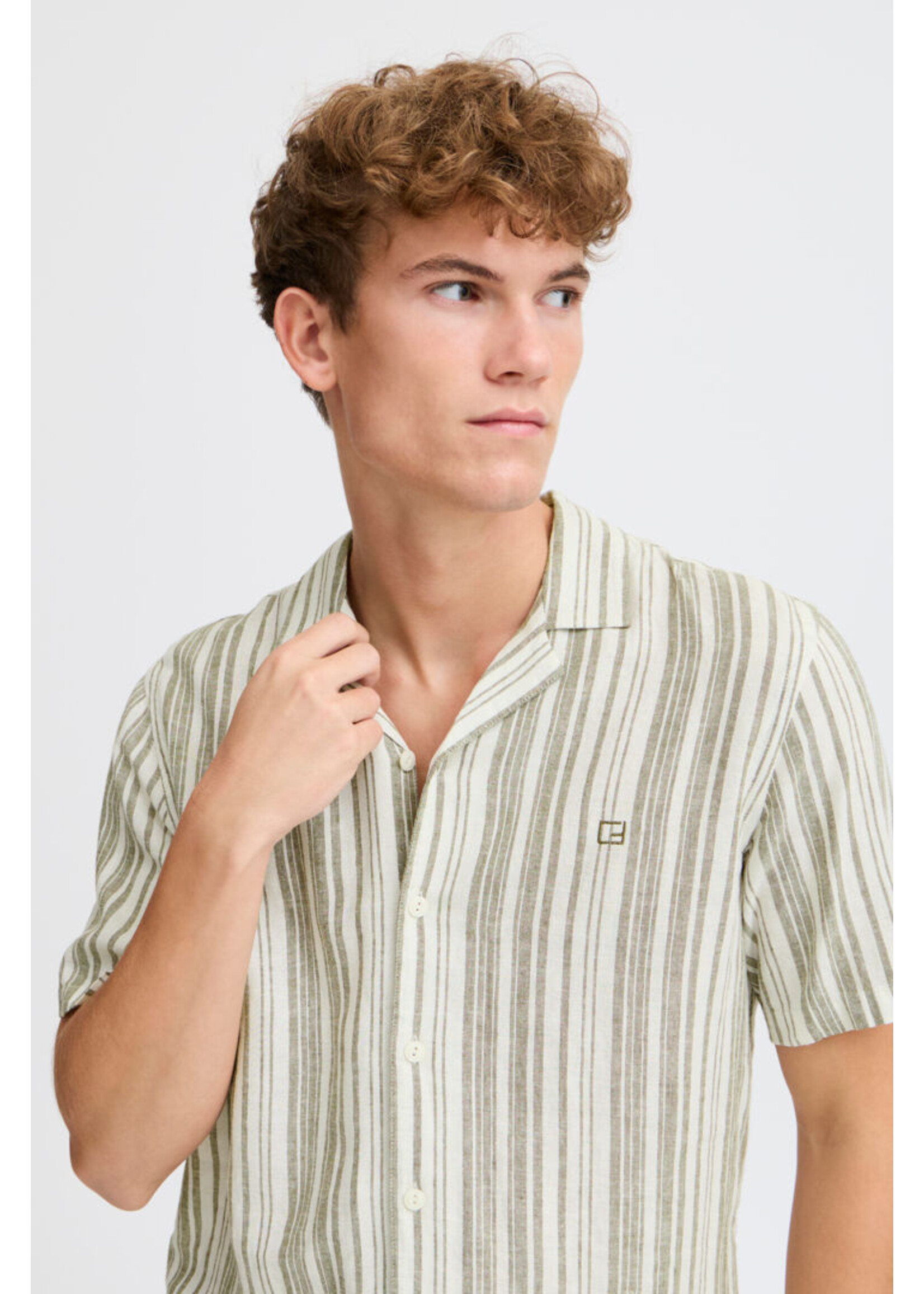 Casual Friday Casual Friday Isak SS RC Striped Linen Mix Shirt - Winter Moss