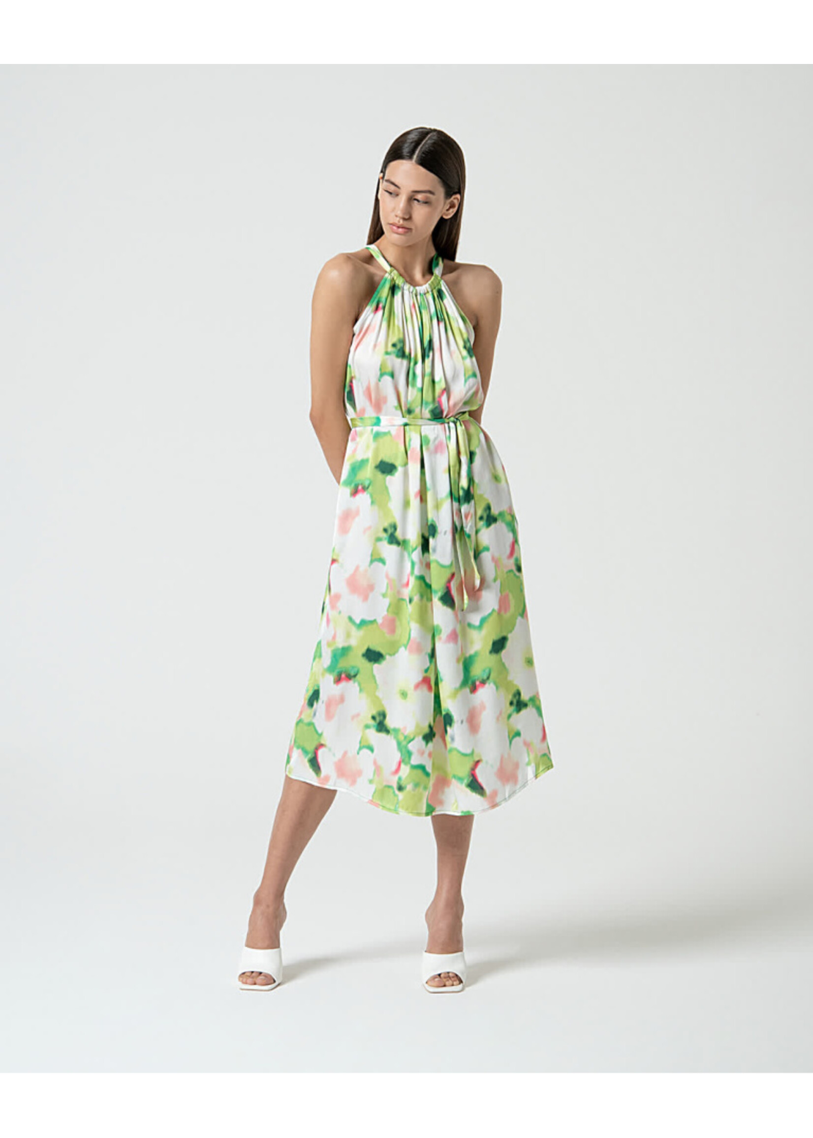 Surkana Surkana Robe Mi-Longue En Satin À Col Licou - Vert