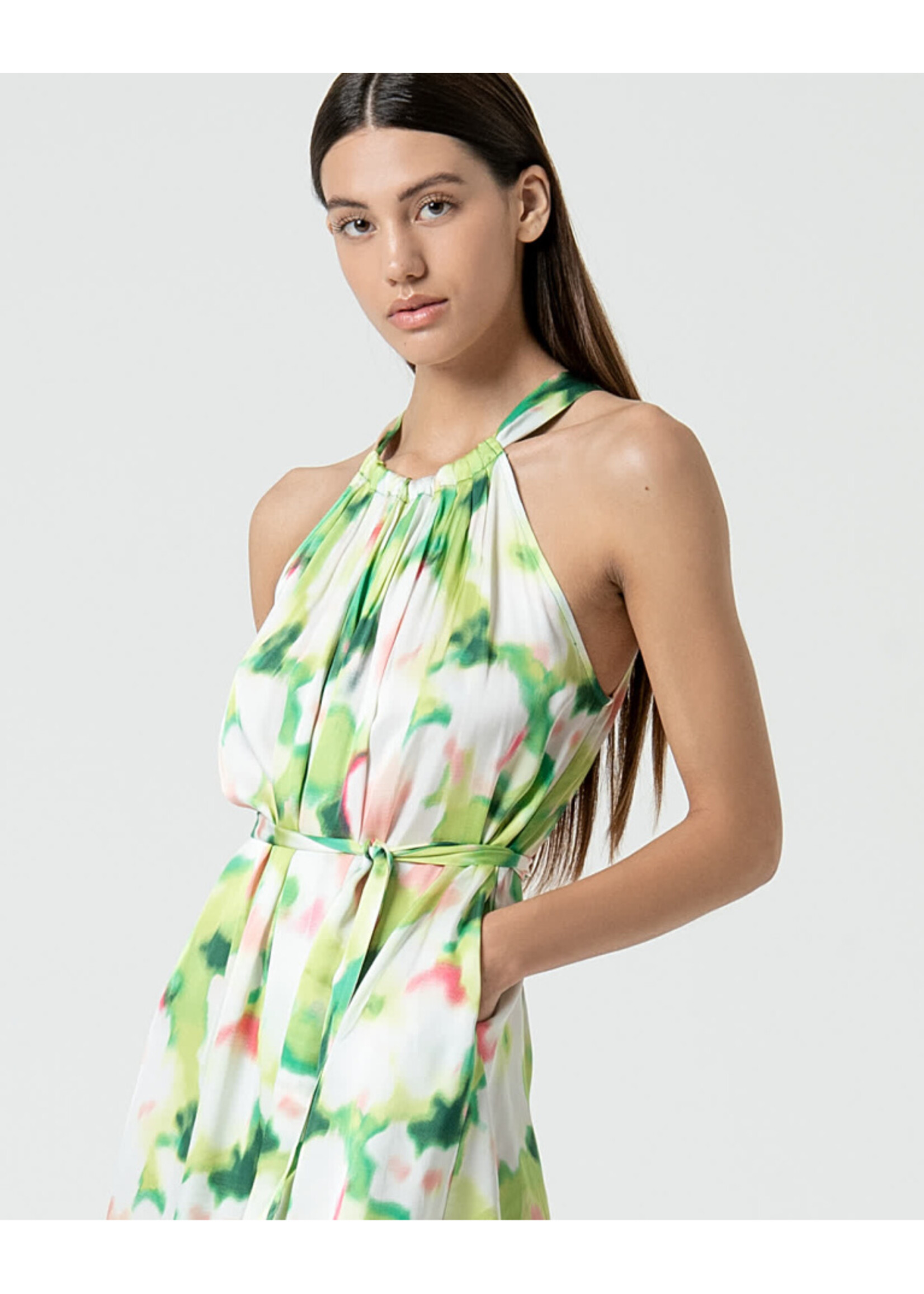 Surkana Surkana Robe Mi-Longue En Satin À Col Licou - Vert
