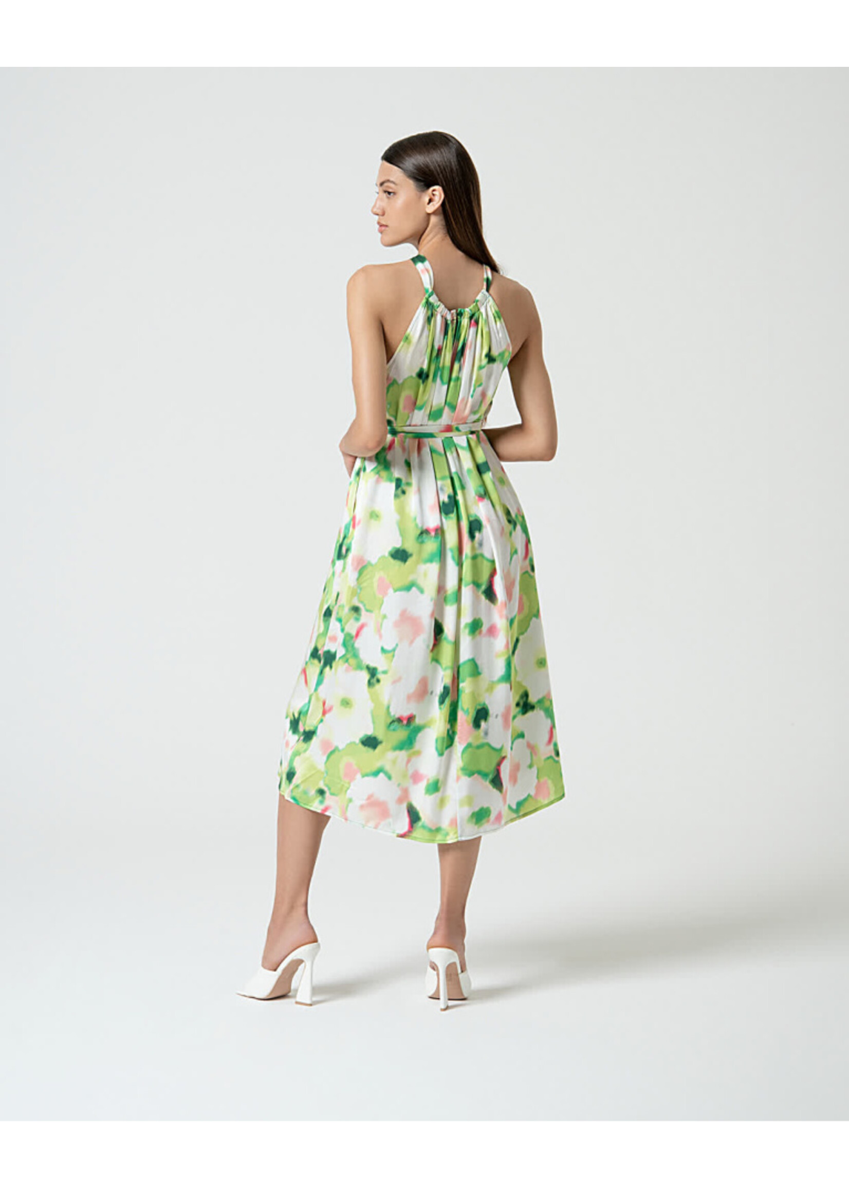 Surkana Surkana Robe Mi-Longue En Satin À Col Licou - Vert