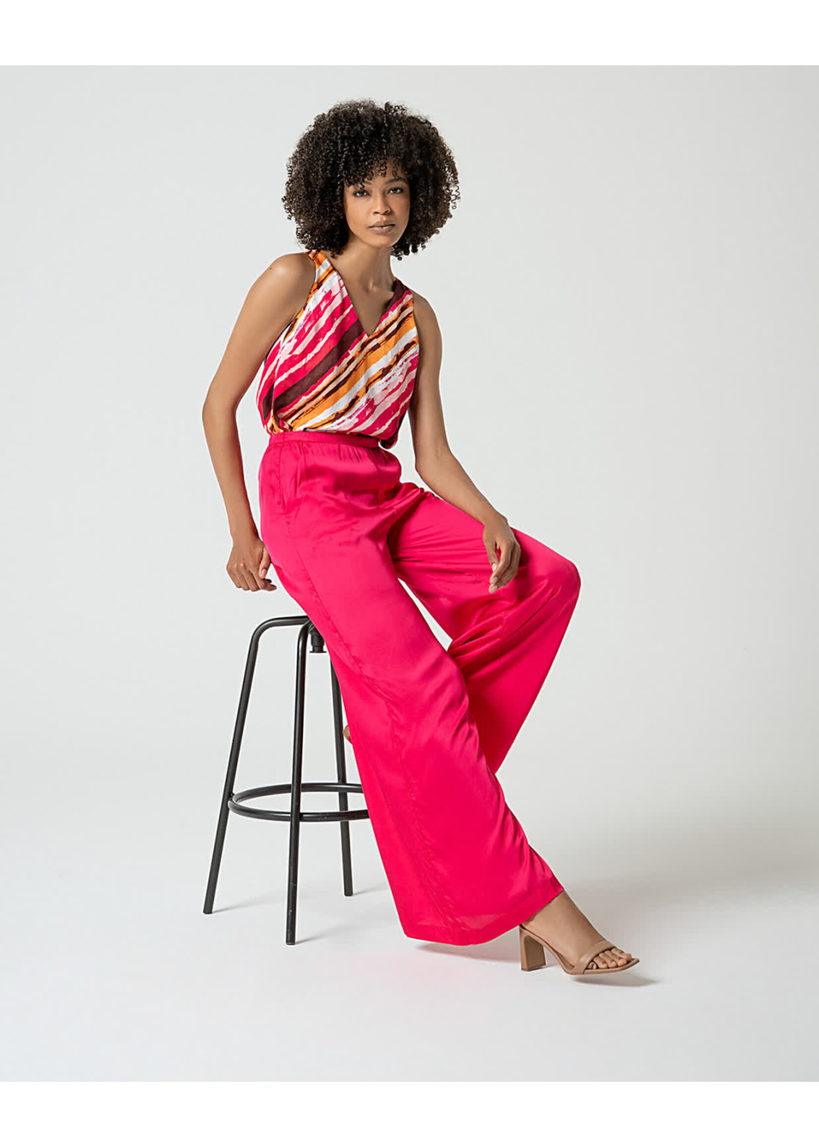 Surkana Surkana Pantalon Large En Satin Uni - Fuchsia